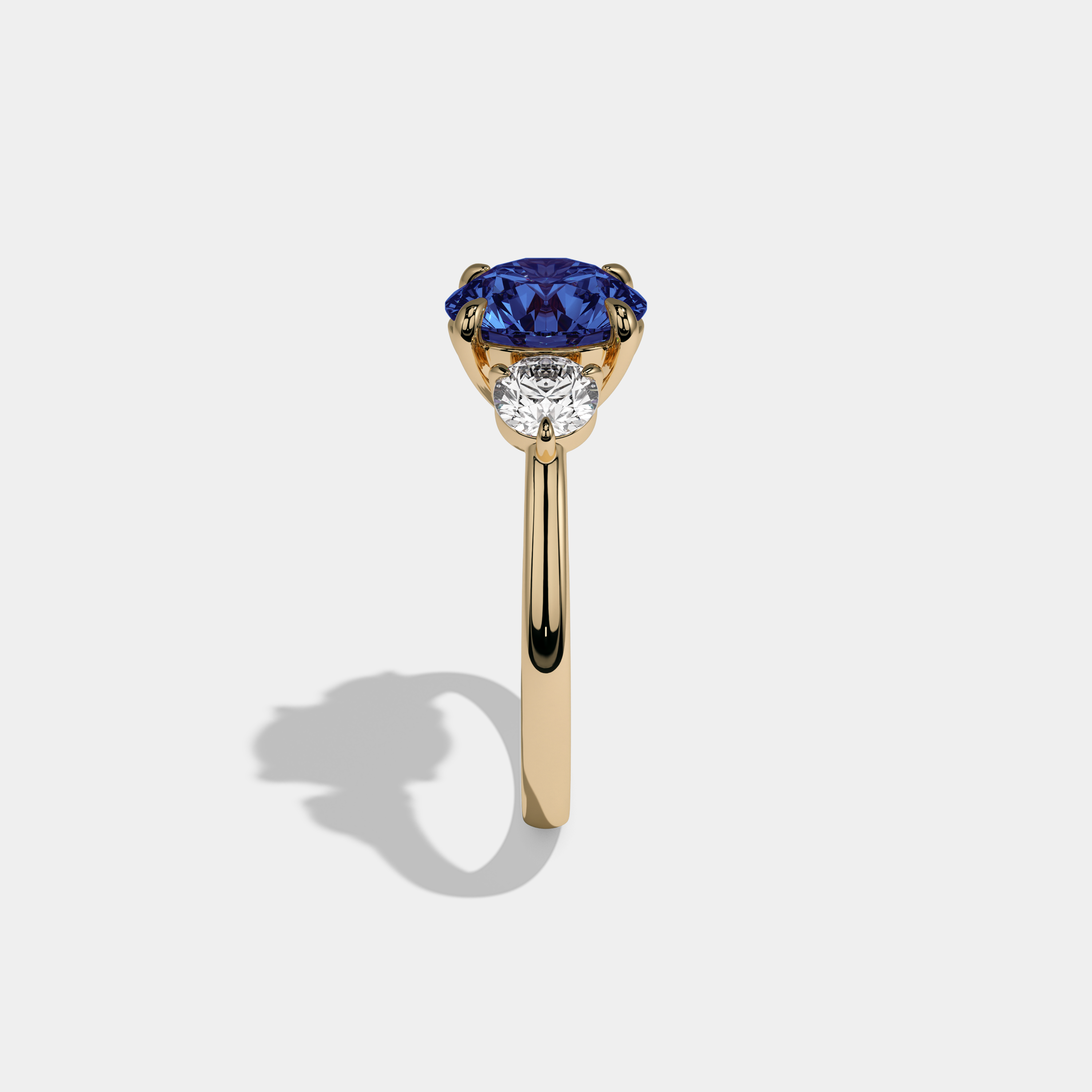 Mary Fancy Dark Blue Round Brilliant Cut Diamond Plain Band With Round Cut Sides Engagement Ring 7ct 18K Yellow Gold