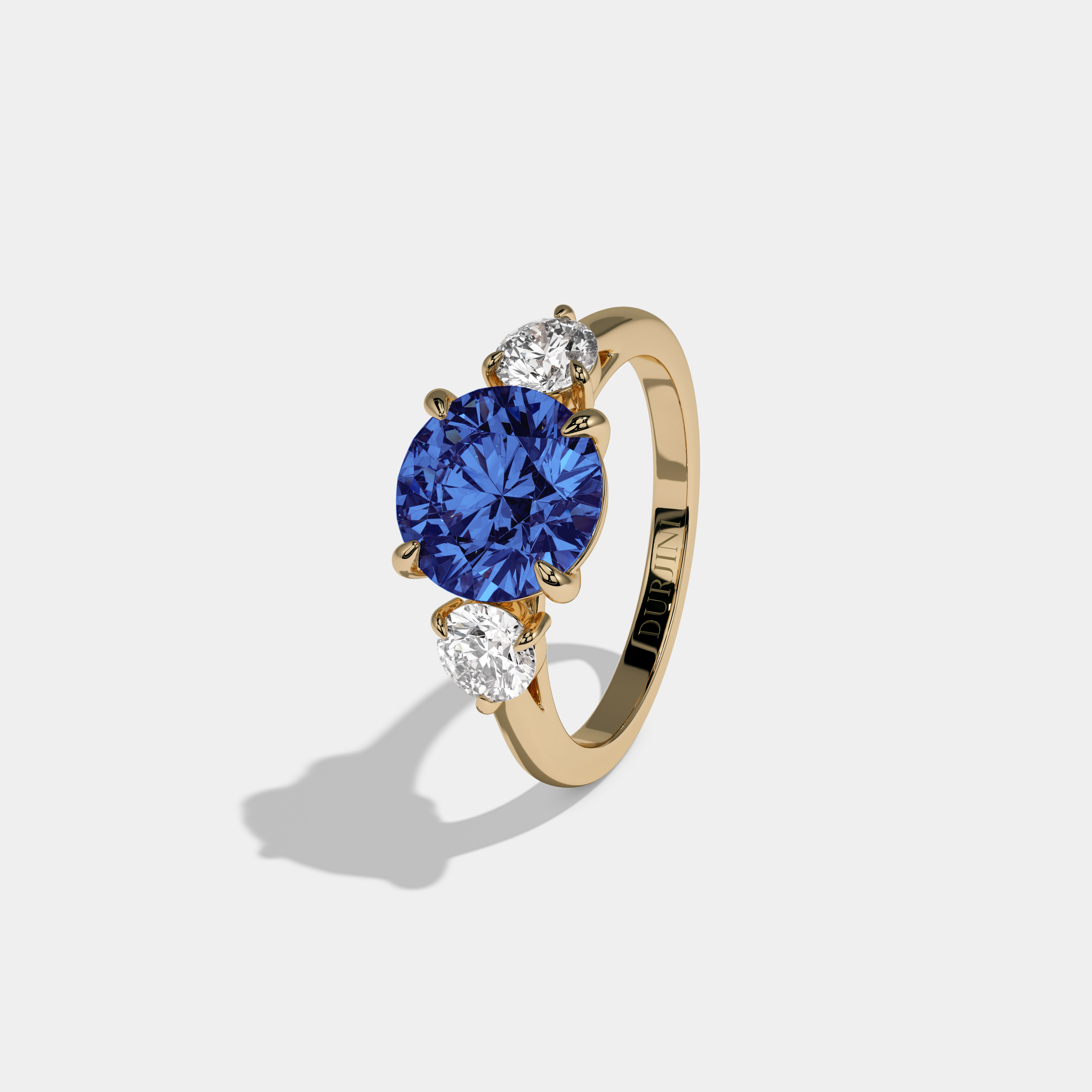 Mary Fancy Dark Blue Round Brilliant Cut Diamond Plain Band With Round Cut Sides Engagement Ring 7ct 18K Yellow Gold