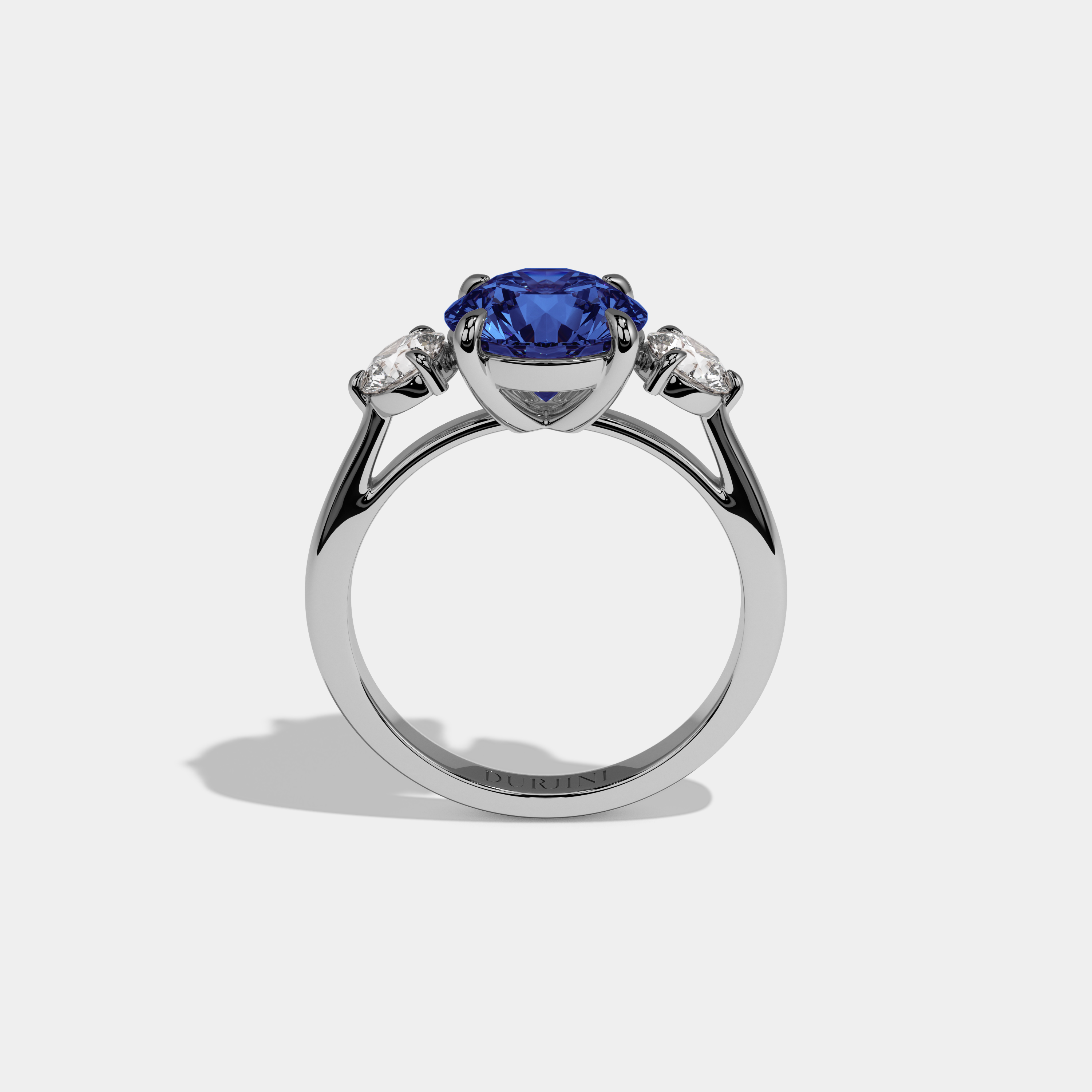 Matilda Fancy Dark Blue Round Brilliant Cut Diamond Plain Band With Round Cut Sides Engagement Ring 7ct 18K White Gold