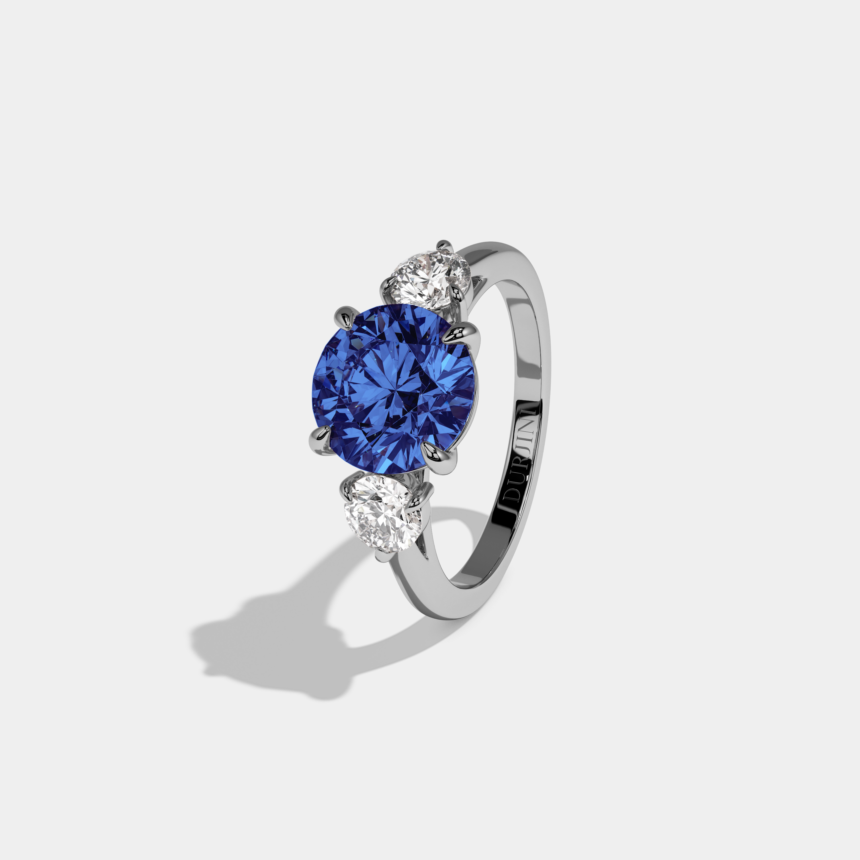 Matilda Fancy Dark Blue Round Brilliant Cut Diamond Plain Band With Round Cut Sides Engagement Ring 7ct 18K White Gold