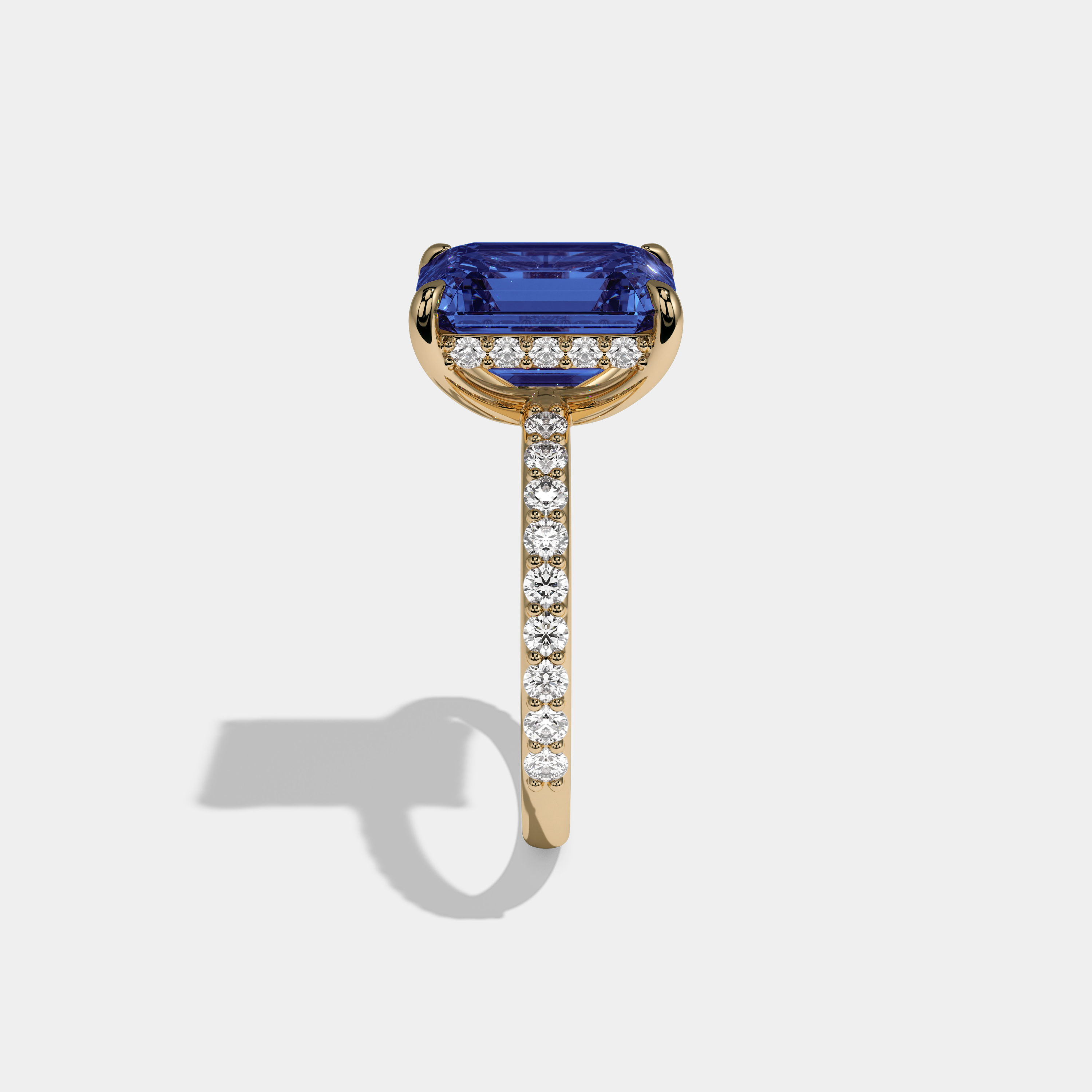 Augusta Fancy Dark Blue Emerald Cut Diamond Band Engagement Ring 6ct 18K Yellow Gold