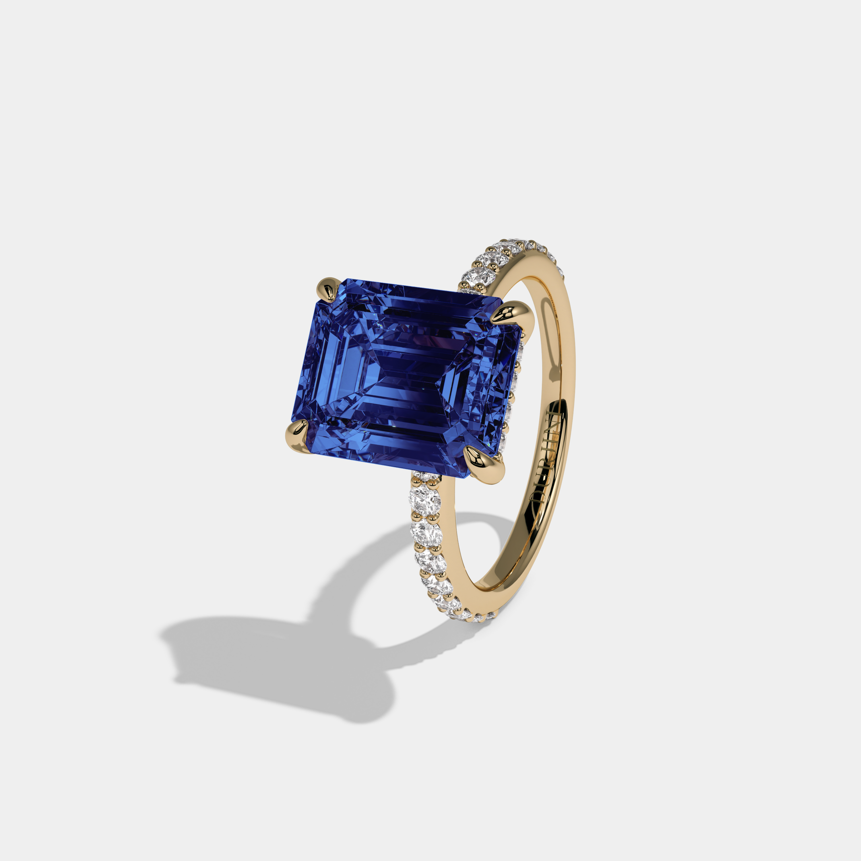 Augusta Fancy Dark Blue Emerald Cut Diamond Band Engagement Ring 6ct 18K Yellow Gold