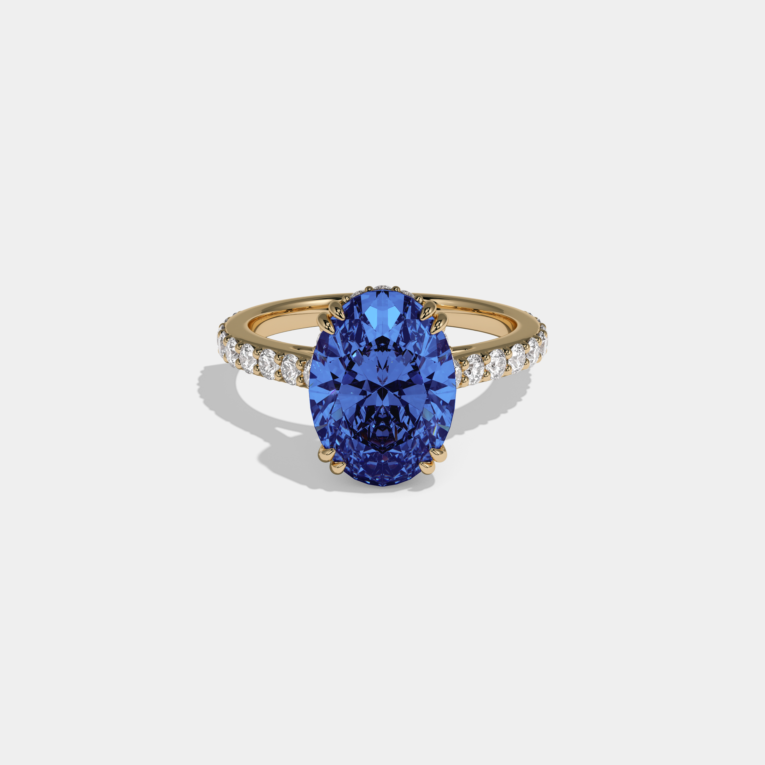 Mary Fancy Dark Blue Oval Cut Diamond Band Engagement Ring 7ct 18K Yellow Gold