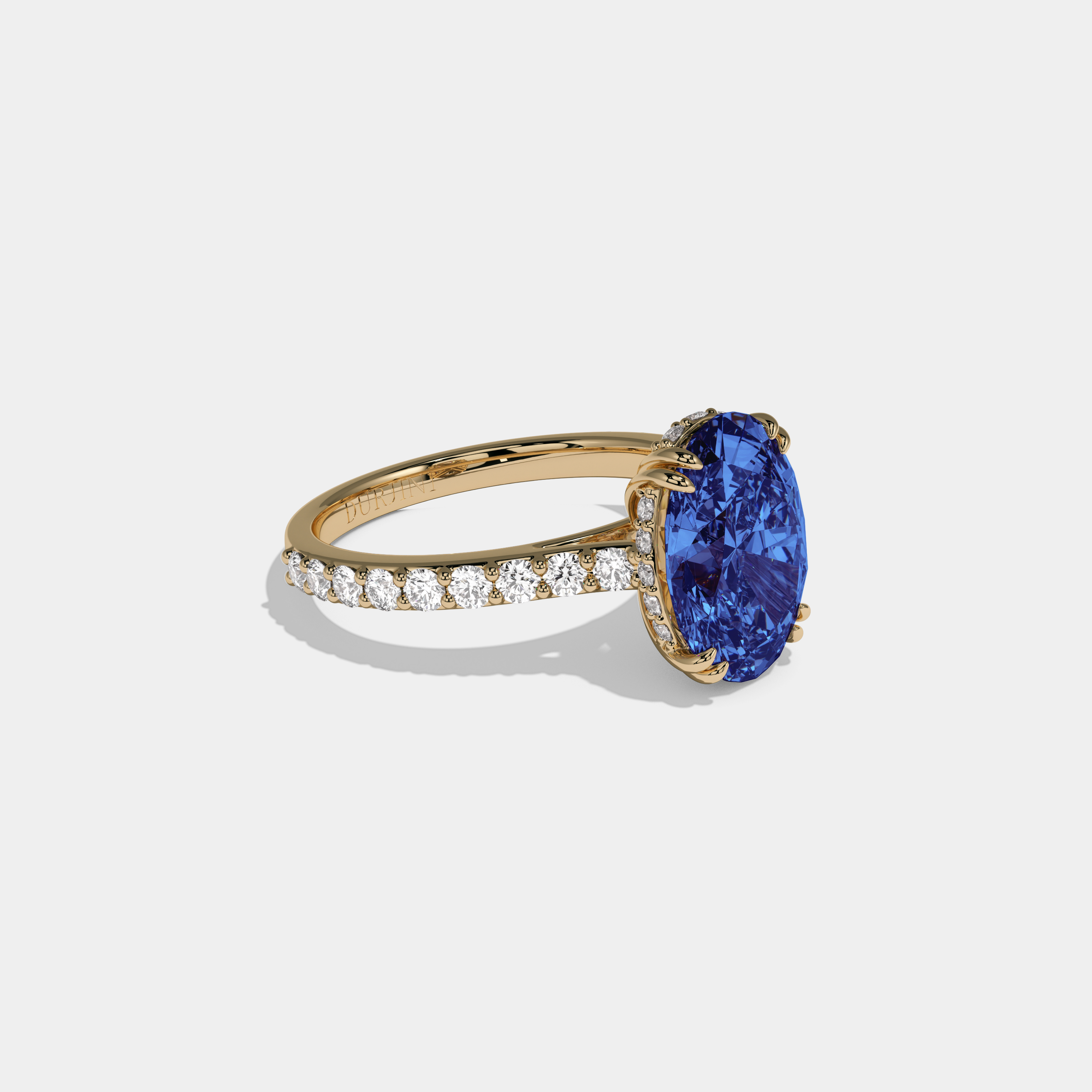 Mary Fancy Dark Blue Oval Cut Diamond Band Engagement Ring 7ct 18K Yellow Gold