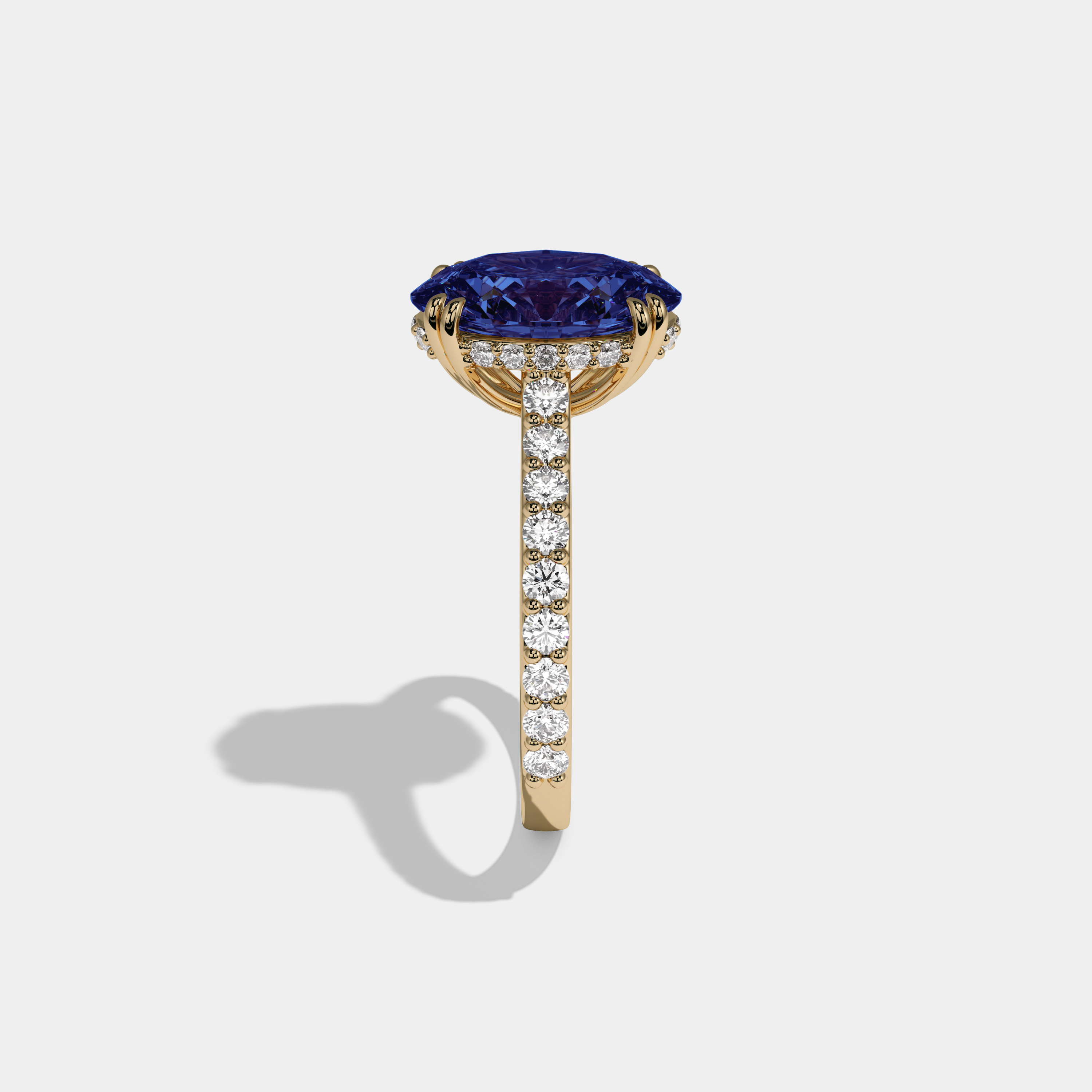 Mary Fancy Dark Blue Oval Cut Diamond Band Engagement Ring 7ct 18K Yellow Gold