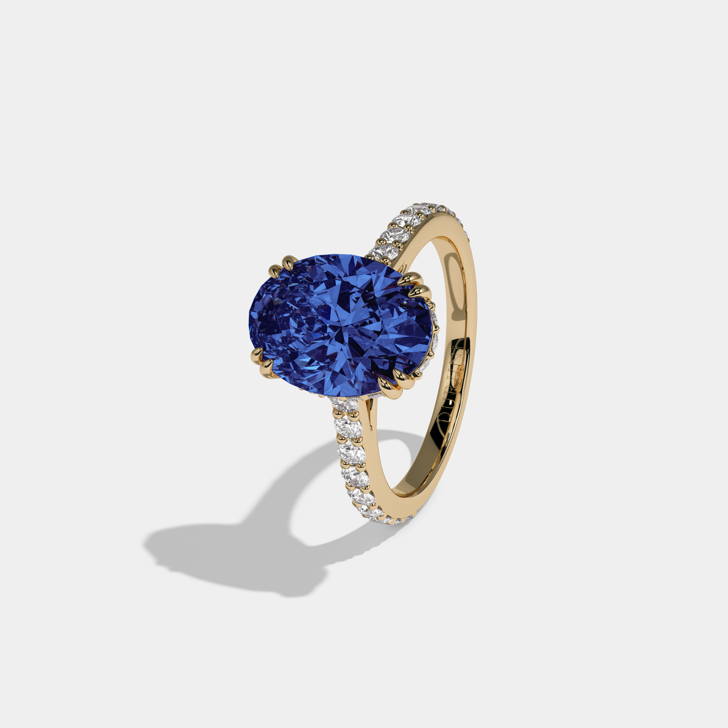 Mary Fancy Dark Blue Oval Cut Diamond Band Engagement Ring 7ct 18K Yellow Gold