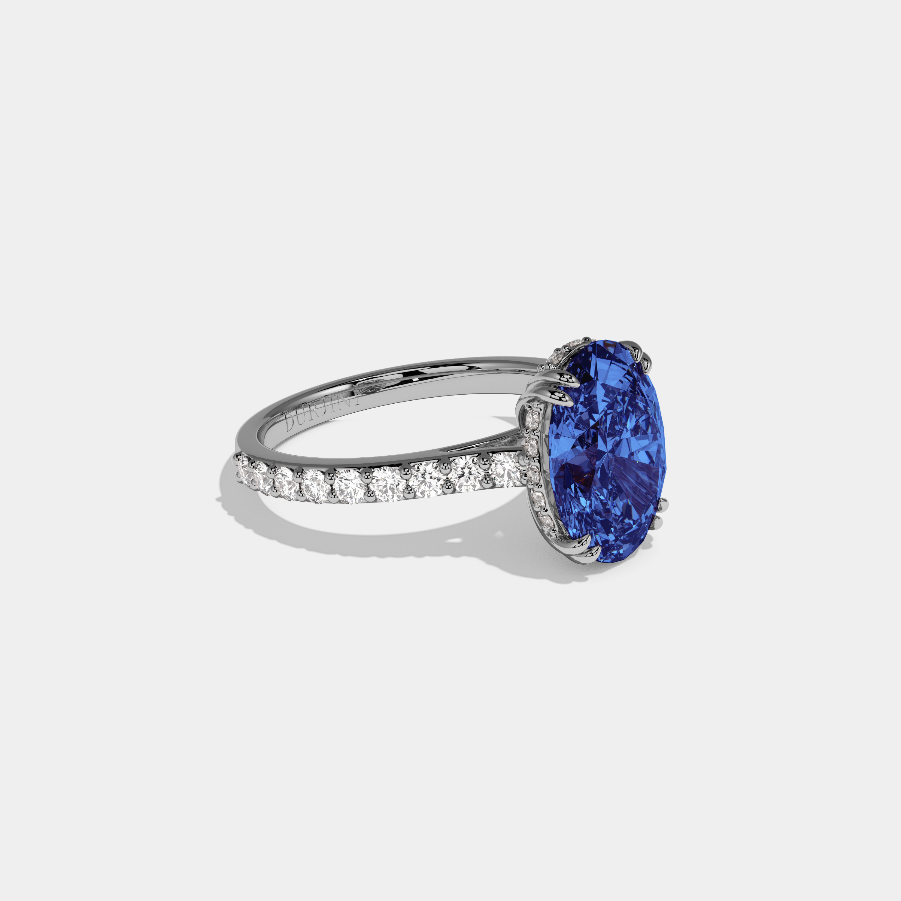 Sophia Fancy Dark Blue Oval Cut Diamond Band Engagement Ring 7ct 18K White Gold