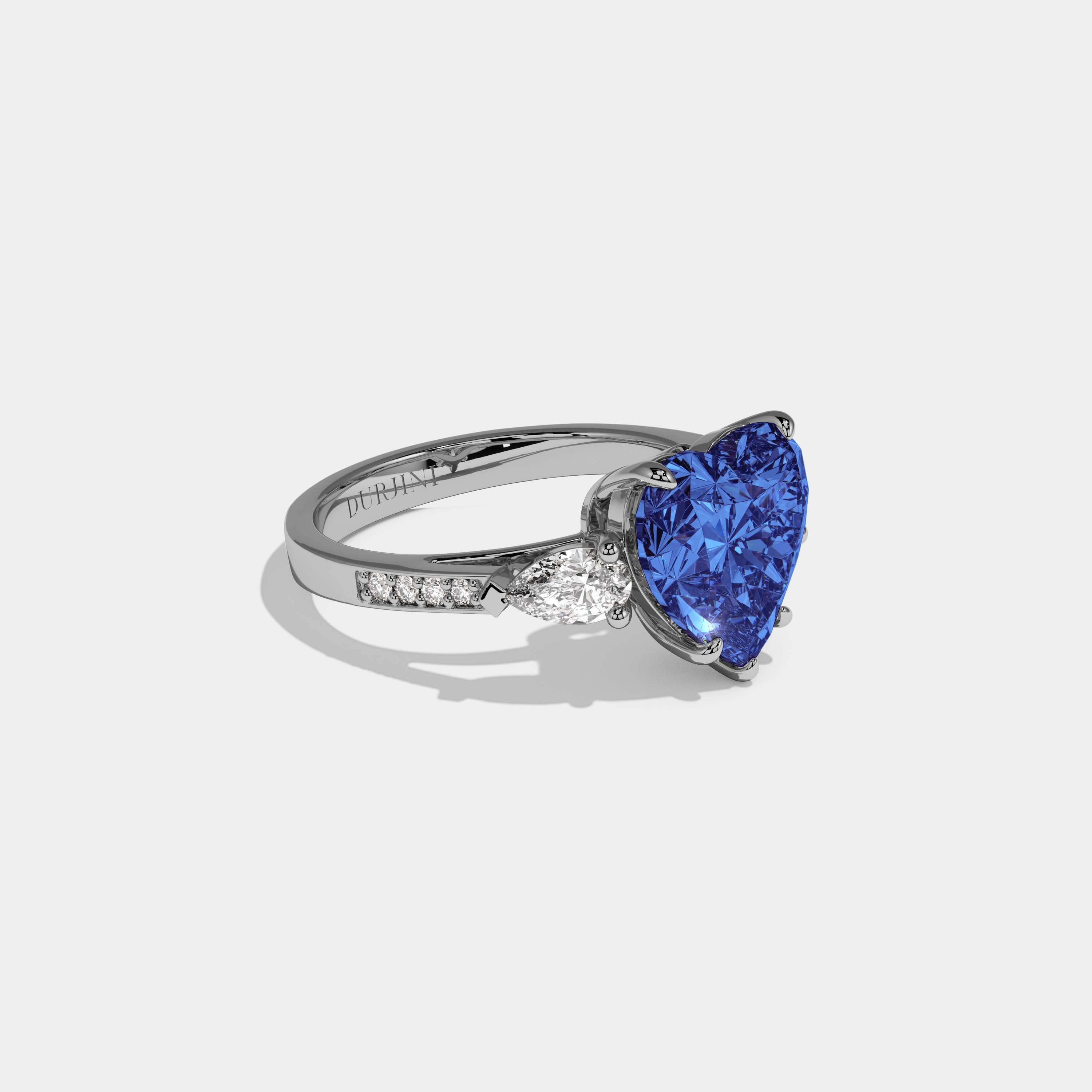 Sophia Fancy Dark Blue Heart Brilliant Cut Diamond Band With Pear Sides Engagement Ring 7ct 18K White Gold