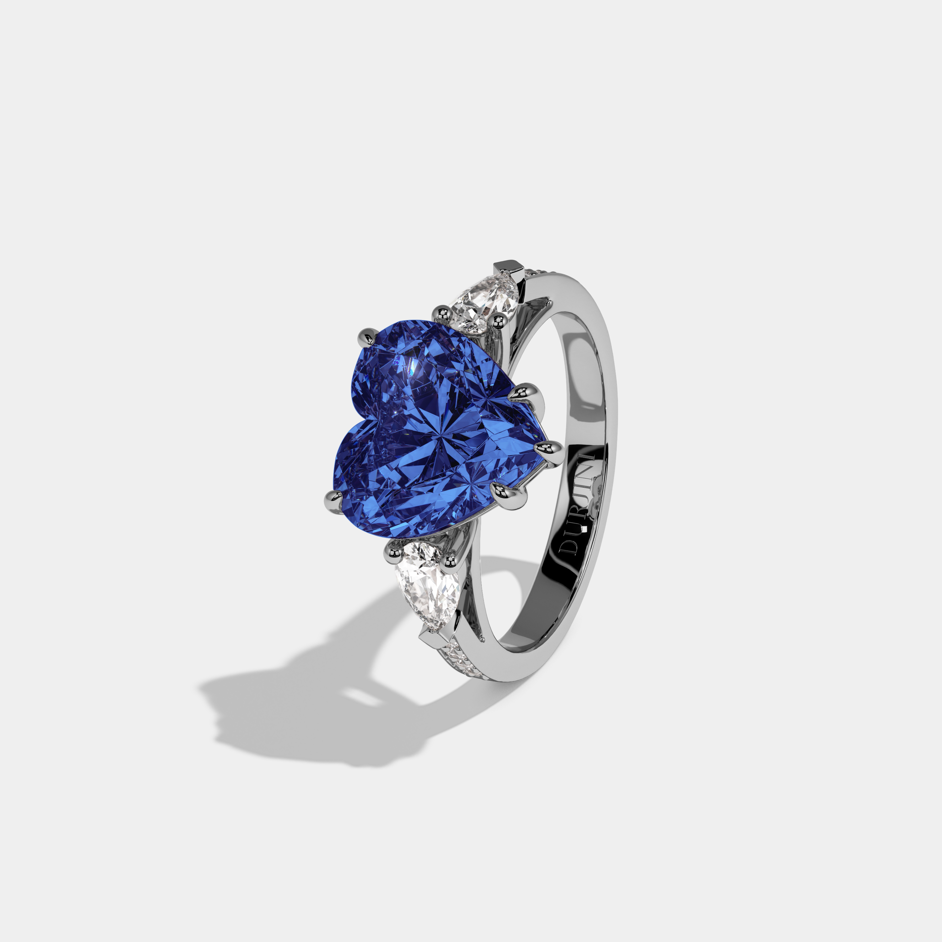 Sophia Fancy Dark Blue Heart Brilliant Cut Diamond Band With Pear Sides Engagement Ring 7ct 18K White Gold
