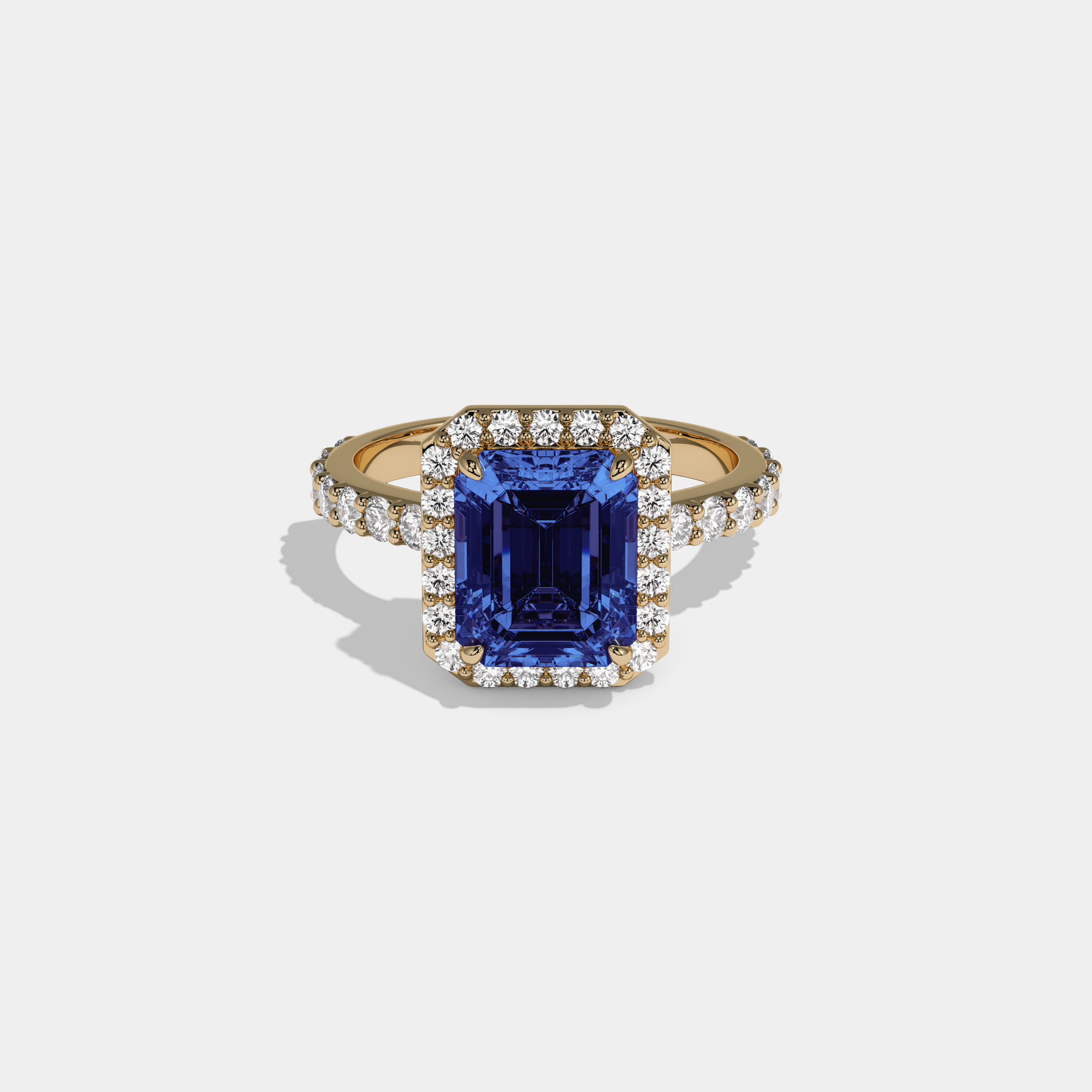 Guinevere Fancy Dark Blue Emerald Cut Diamond Band Engagement Ring 6ct 18K Yellow Gold