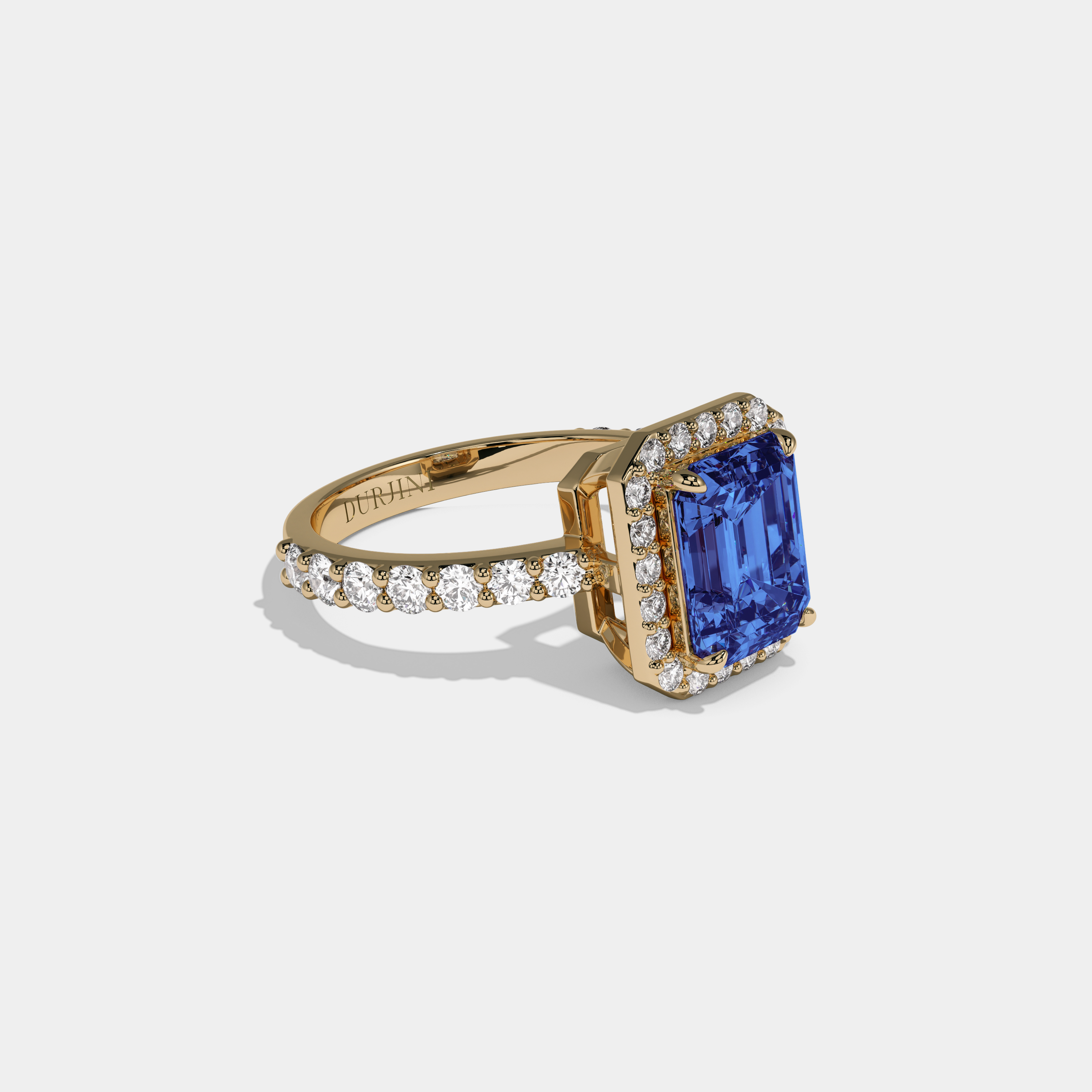 Guinevere Fancy Dark Blue Emerald Cut Diamond Band Engagement Ring 6ct 18K Yellow Gold