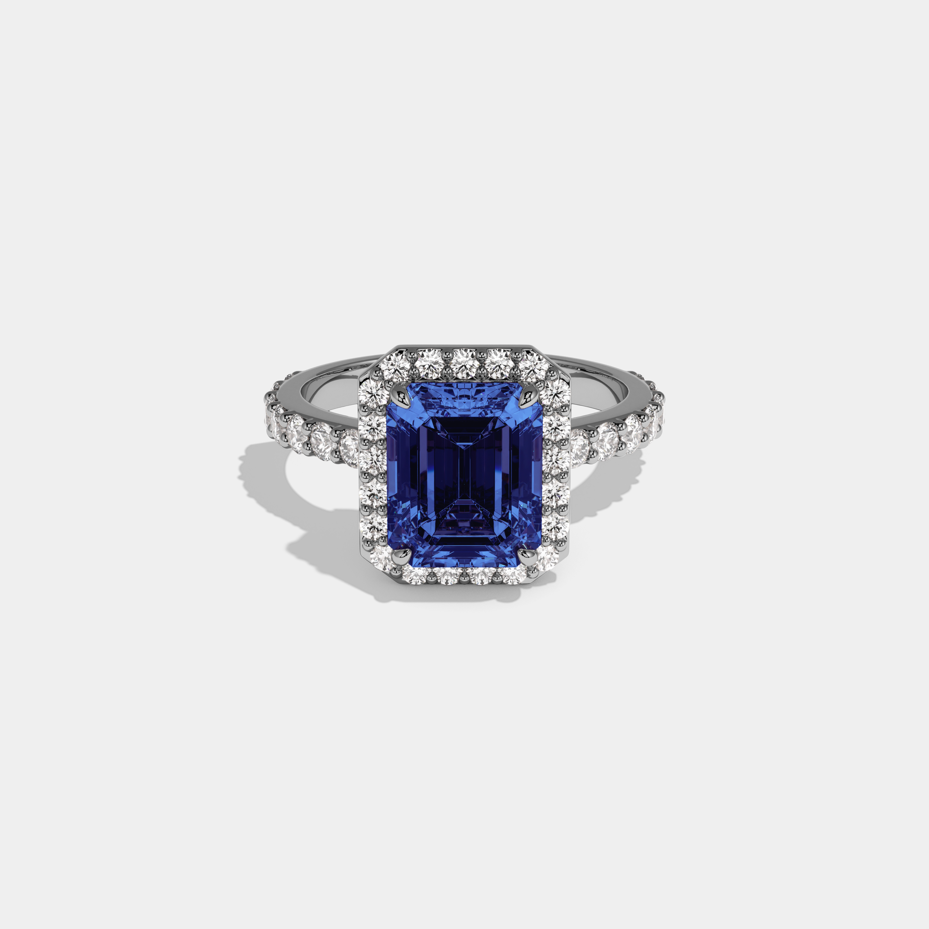 Adrienne Fancy Dark Blue Emerald Cut Diamond Band Engagement Ring 6ct 18K White Gold