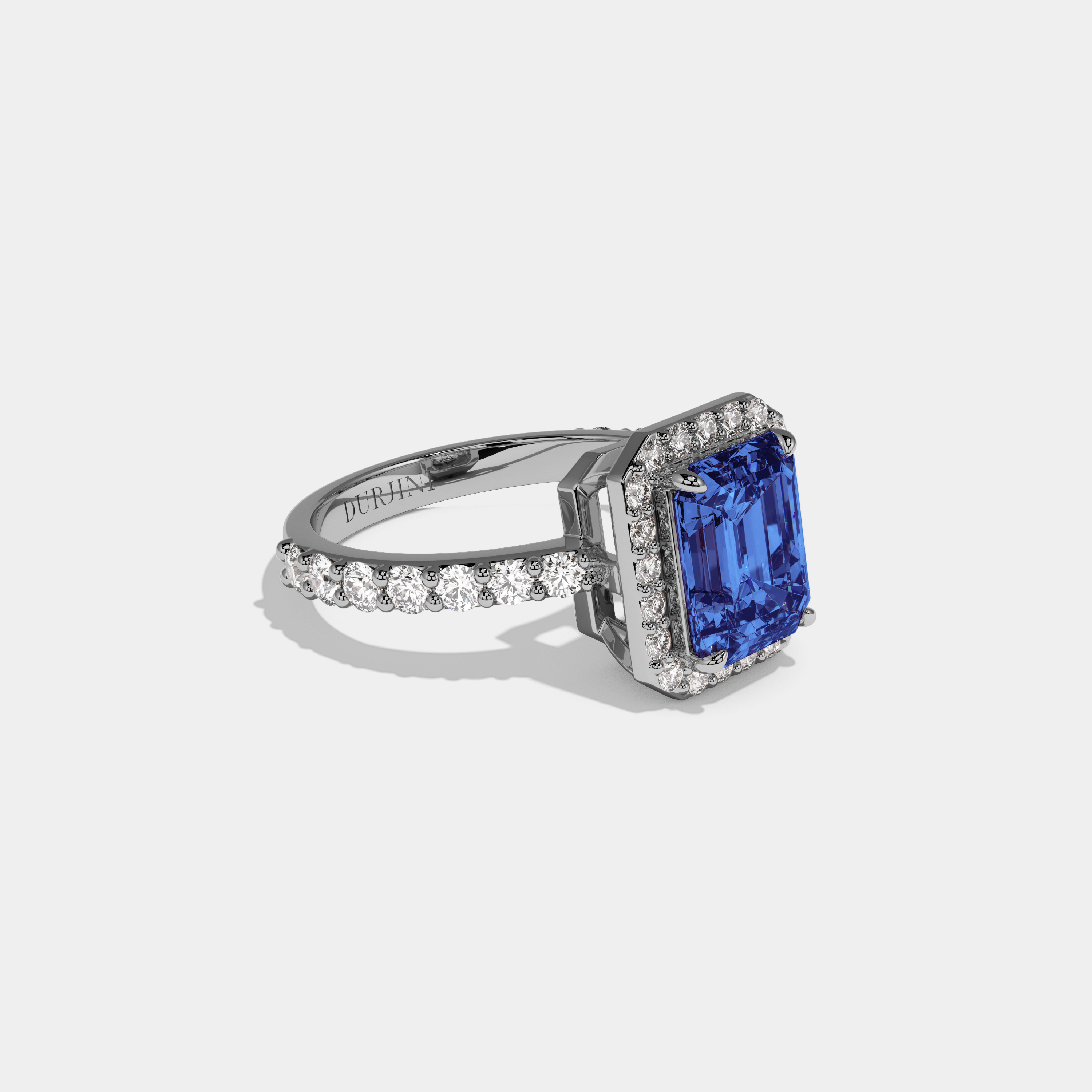 Adrienne Fancy Dark Blue Emerald Cut Diamond Band Engagement Ring 6ct 18K White Gold