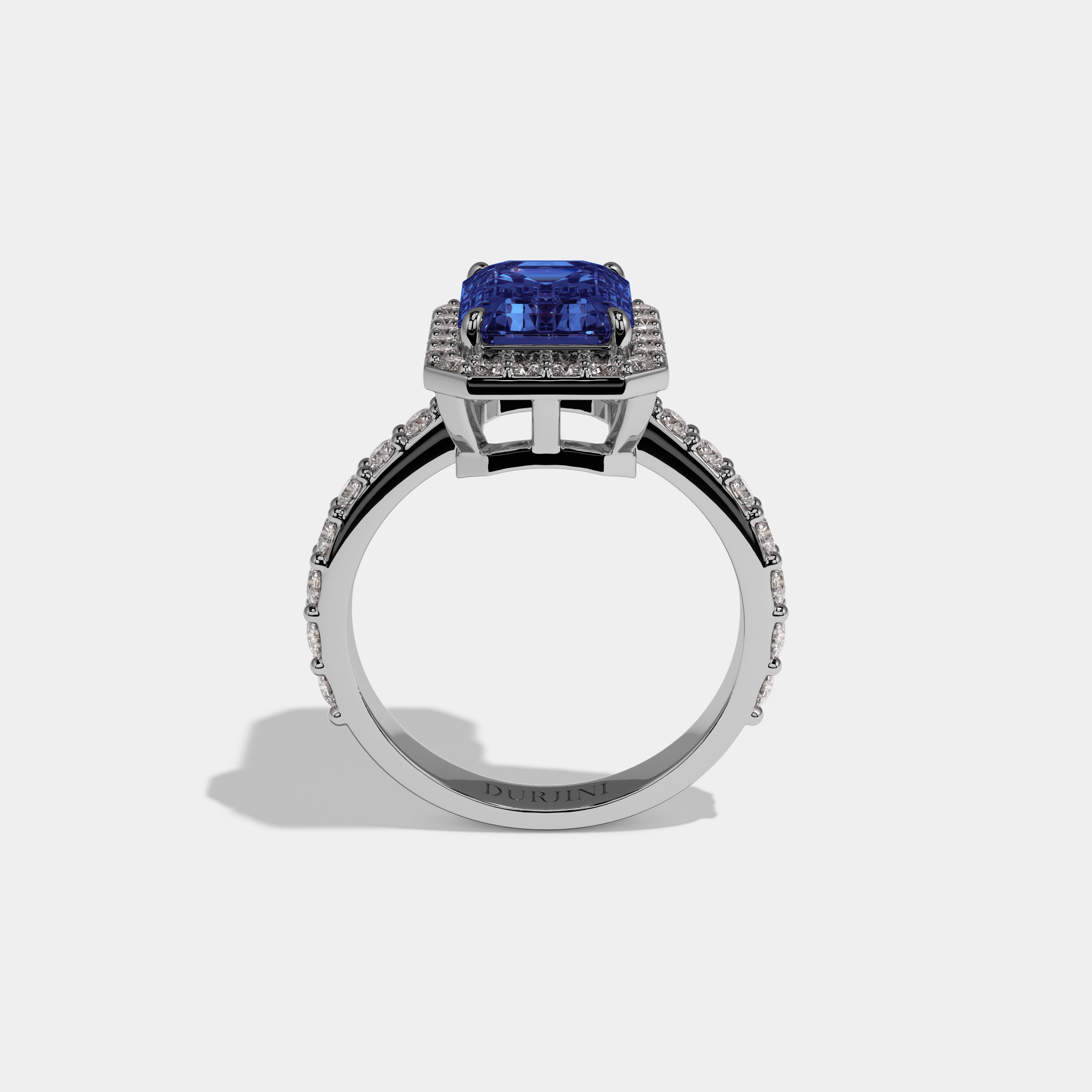 Adrienne Fancy Dark Blue Emerald Cut Diamond Band Engagement Ring 6ct 18K White Gold