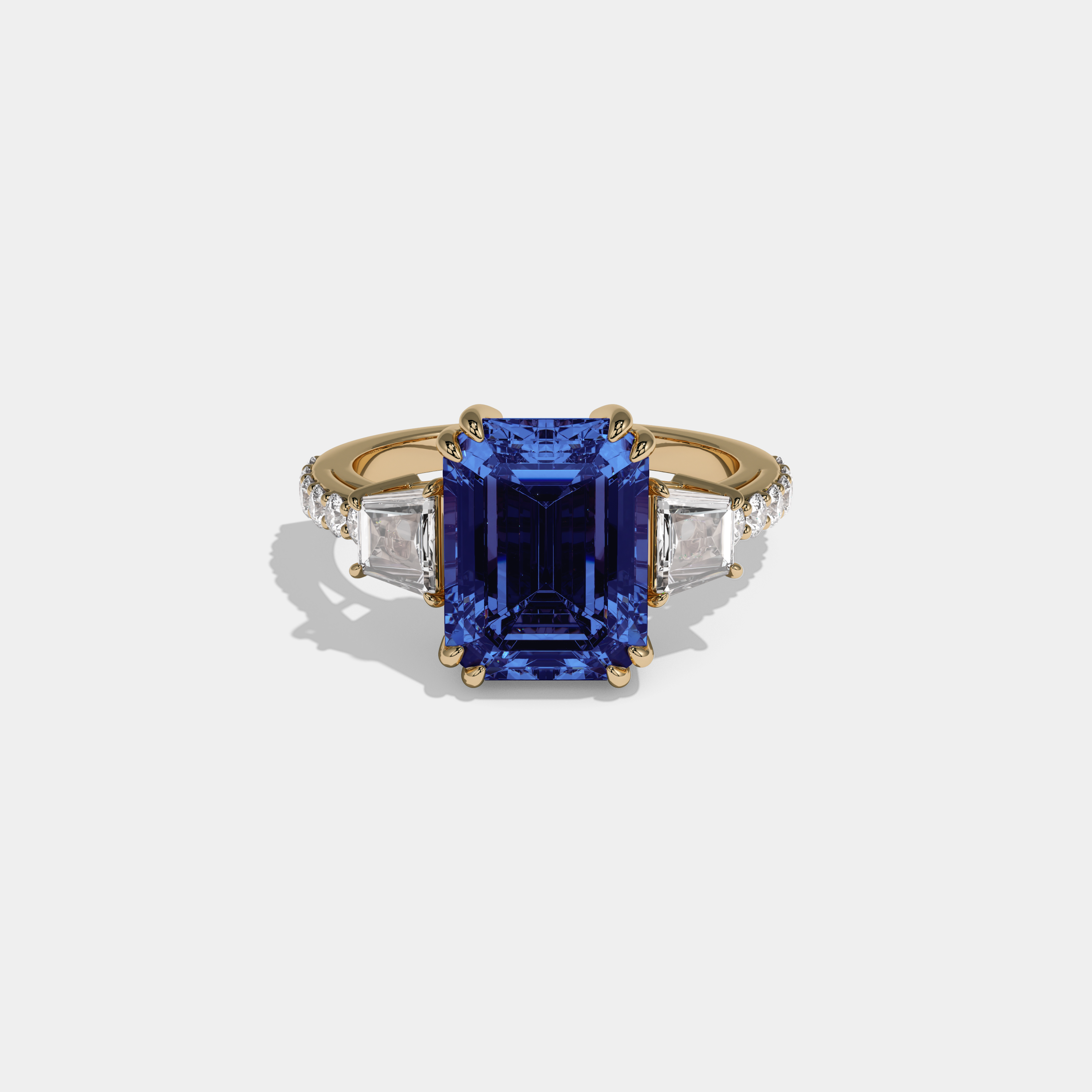 Augusta Fancy Dark Blue Emerald Cut Diamond Band With Step Cut Sides Engagement Ring 7ct 18K Yellow Gold