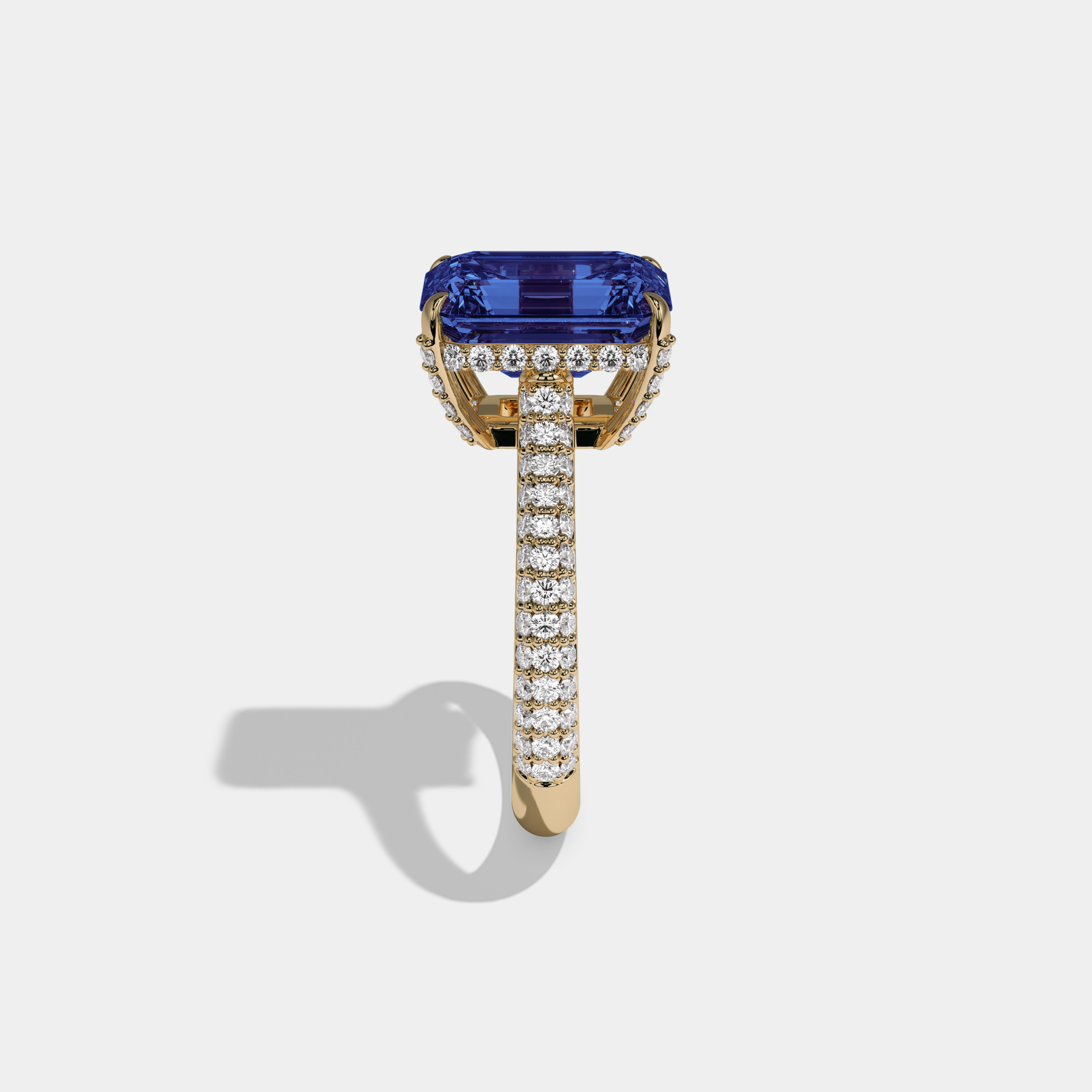 Augusta Fancy Dark Blue Emerald Cut Diamond Band Engagement Ring 6ct 18K Yellow Gold