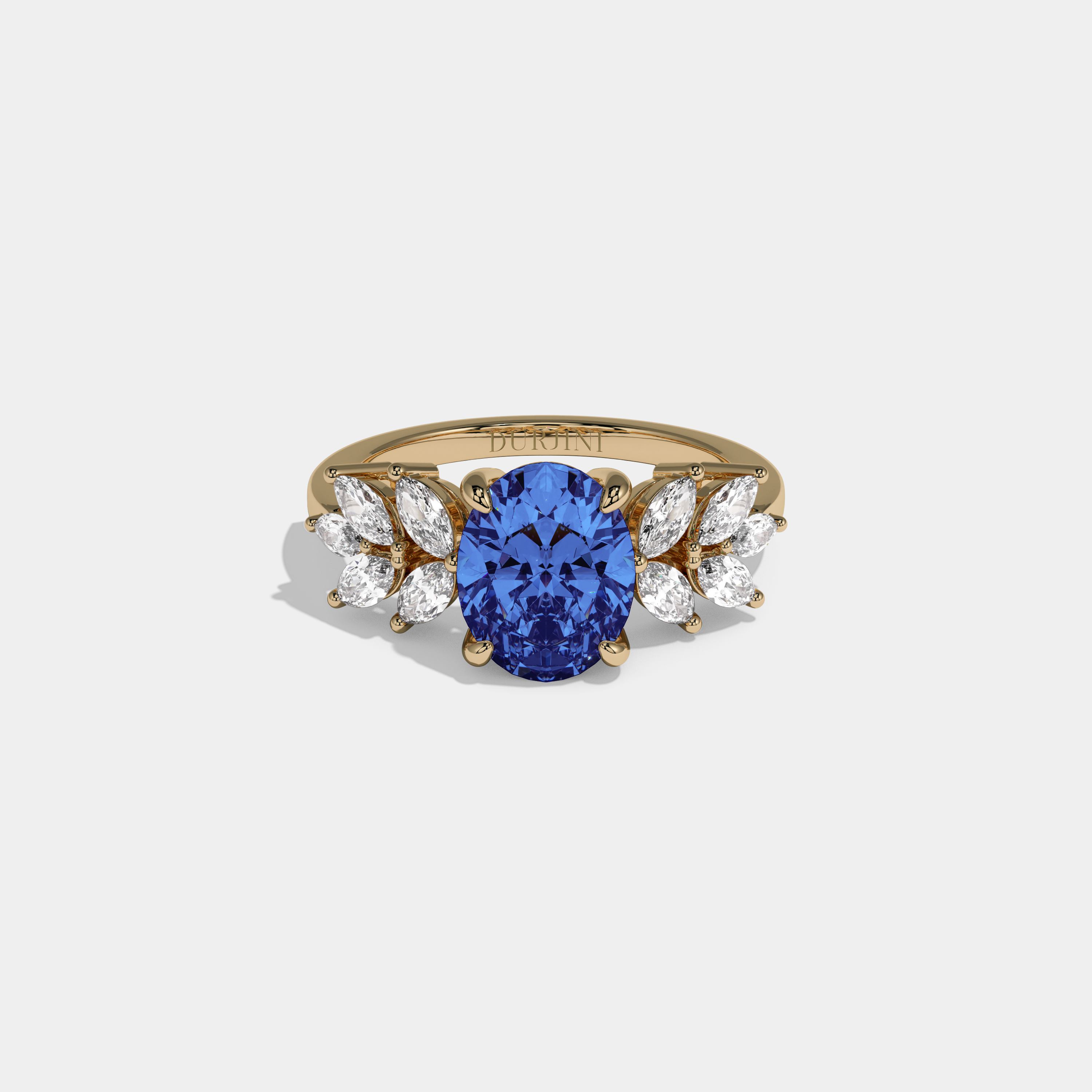 Augusta Fancy Dark Blue Pear Cut Diamond Plain Band Engagement Ring 6ct 18K Yellow Gold
