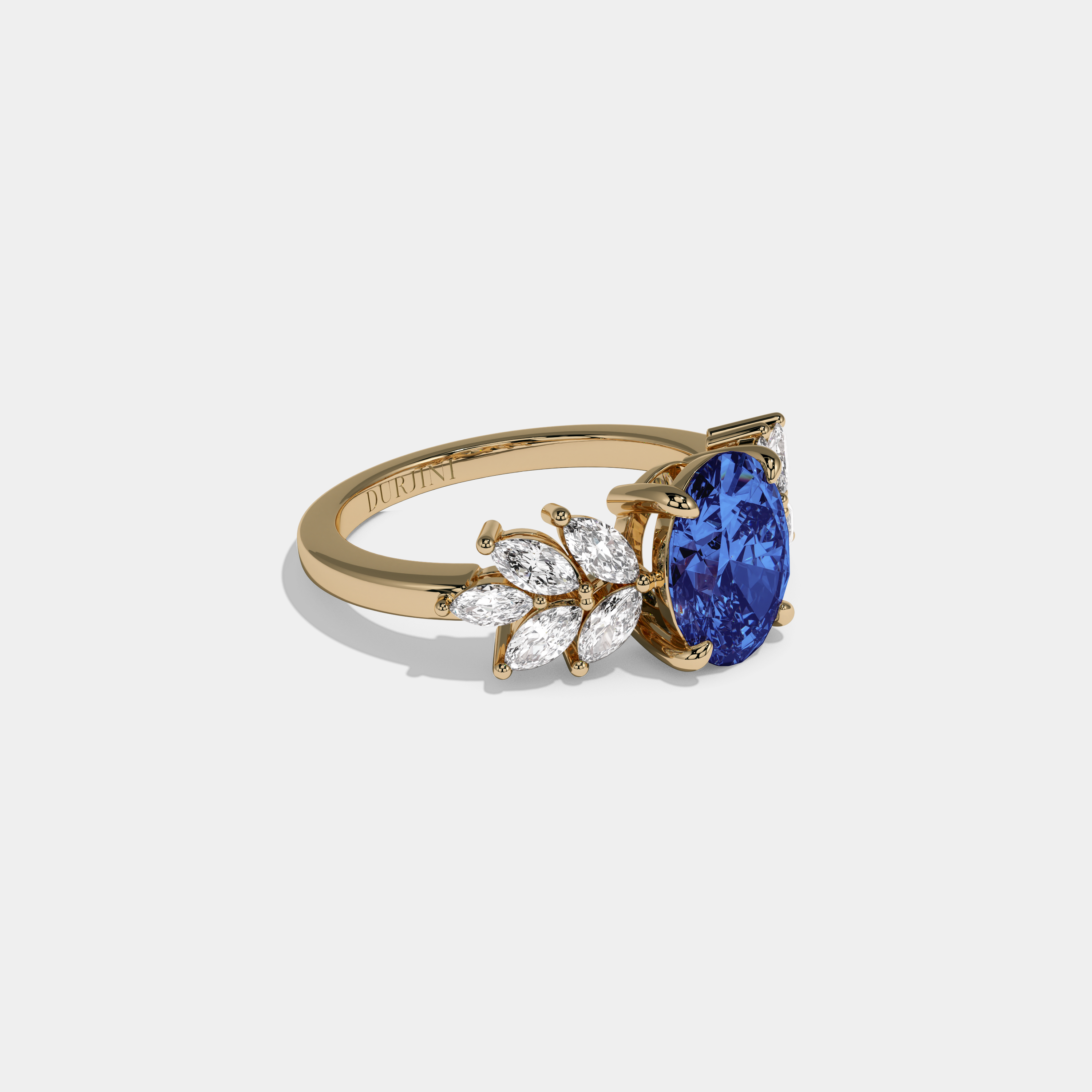 Augusta Fancy Dark Blue Pear Cut Diamond Plain Band Engagement Ring 6ct 18K Yellow Gold
