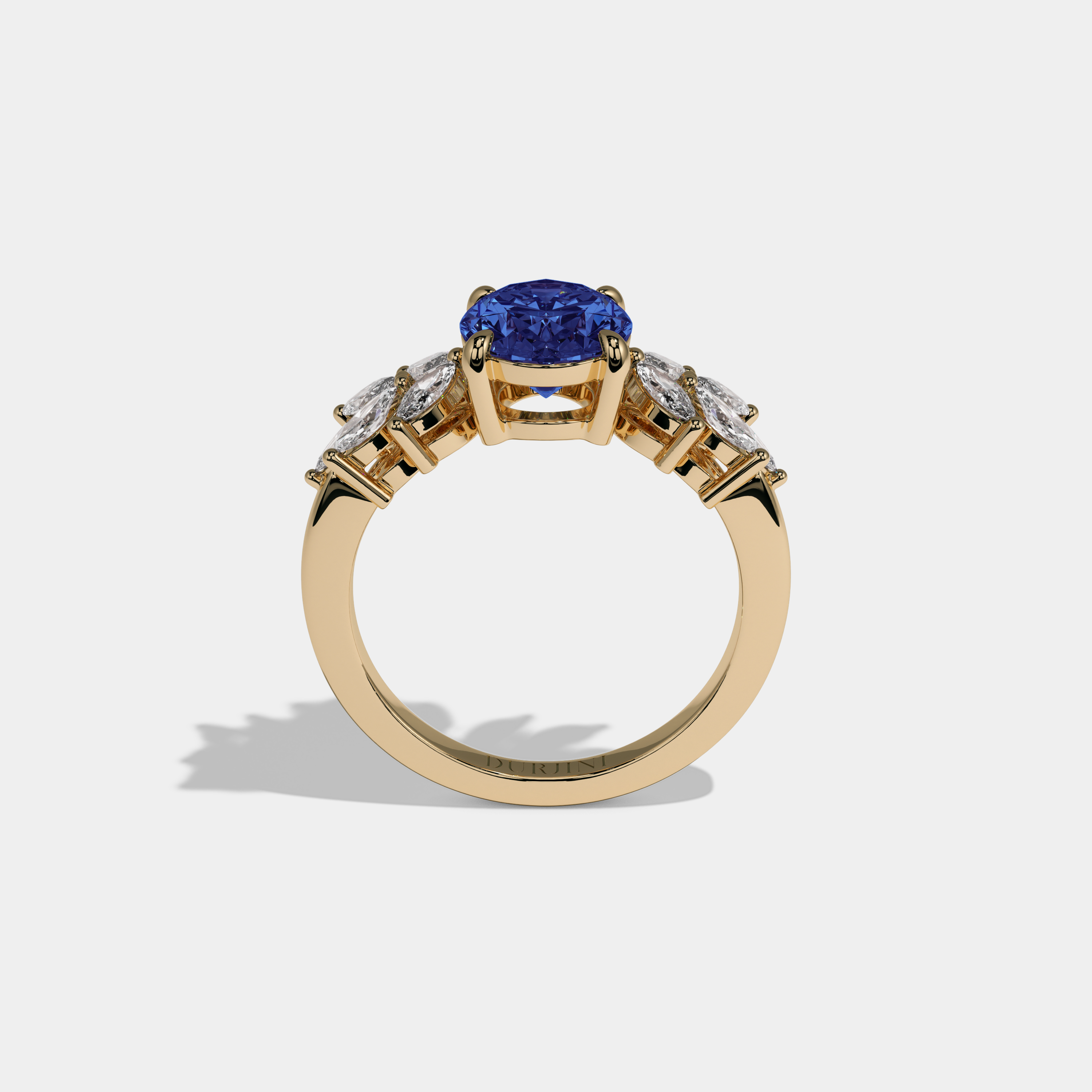 Augusta Fancy Dark Blue Pear Cut Diamond Plain Band Engagement Ring 6ct 18K Yellow Gold