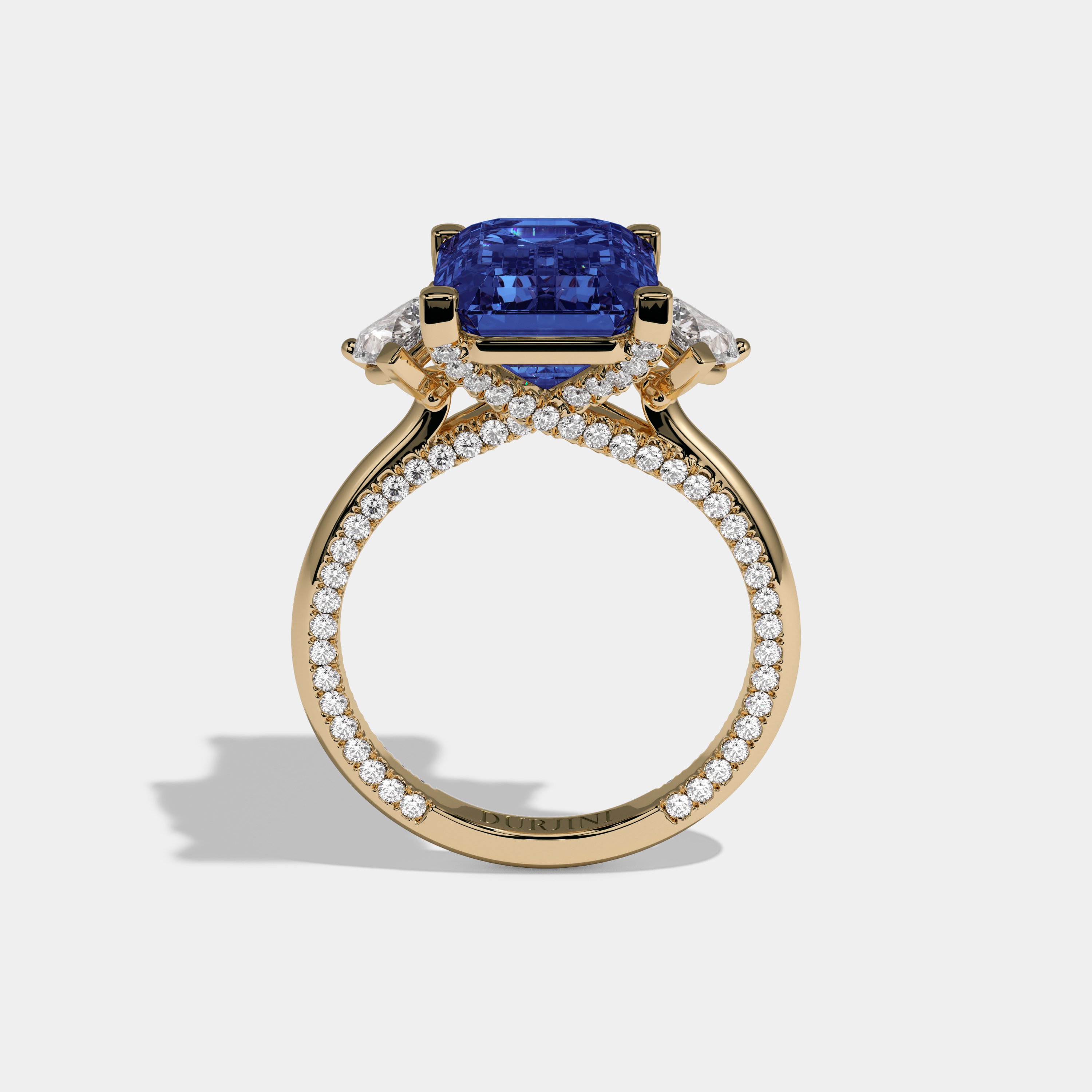 Augusta Fancy Dark Blue Emerald Cut Diamond Hidden Band Engagement Ring 6ct 18K Yellow Gold