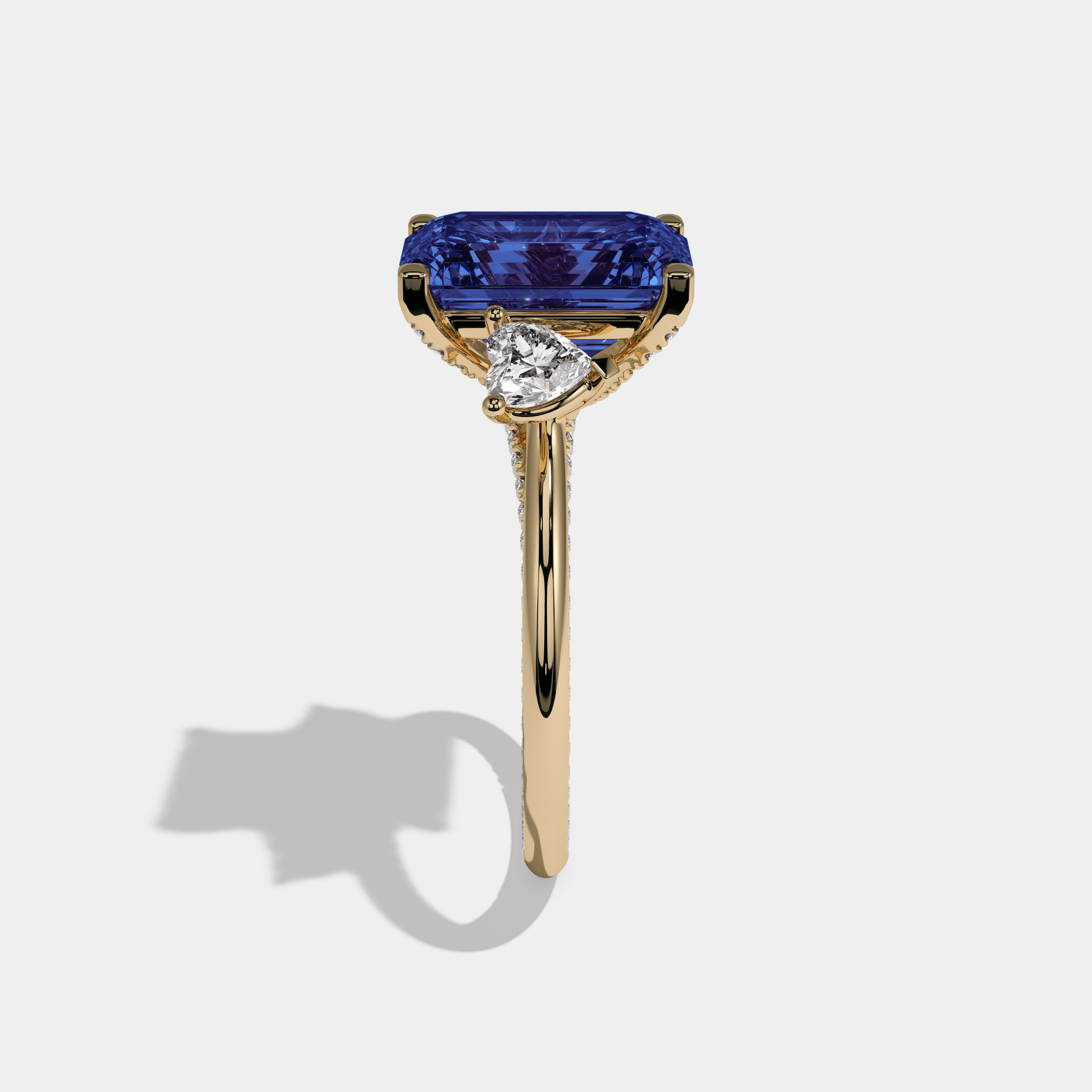 Augusta Fancy Dark Blue Emerald Cut Diamond Hidden Band Engagement Ring 6ct 18K Yellow Gold