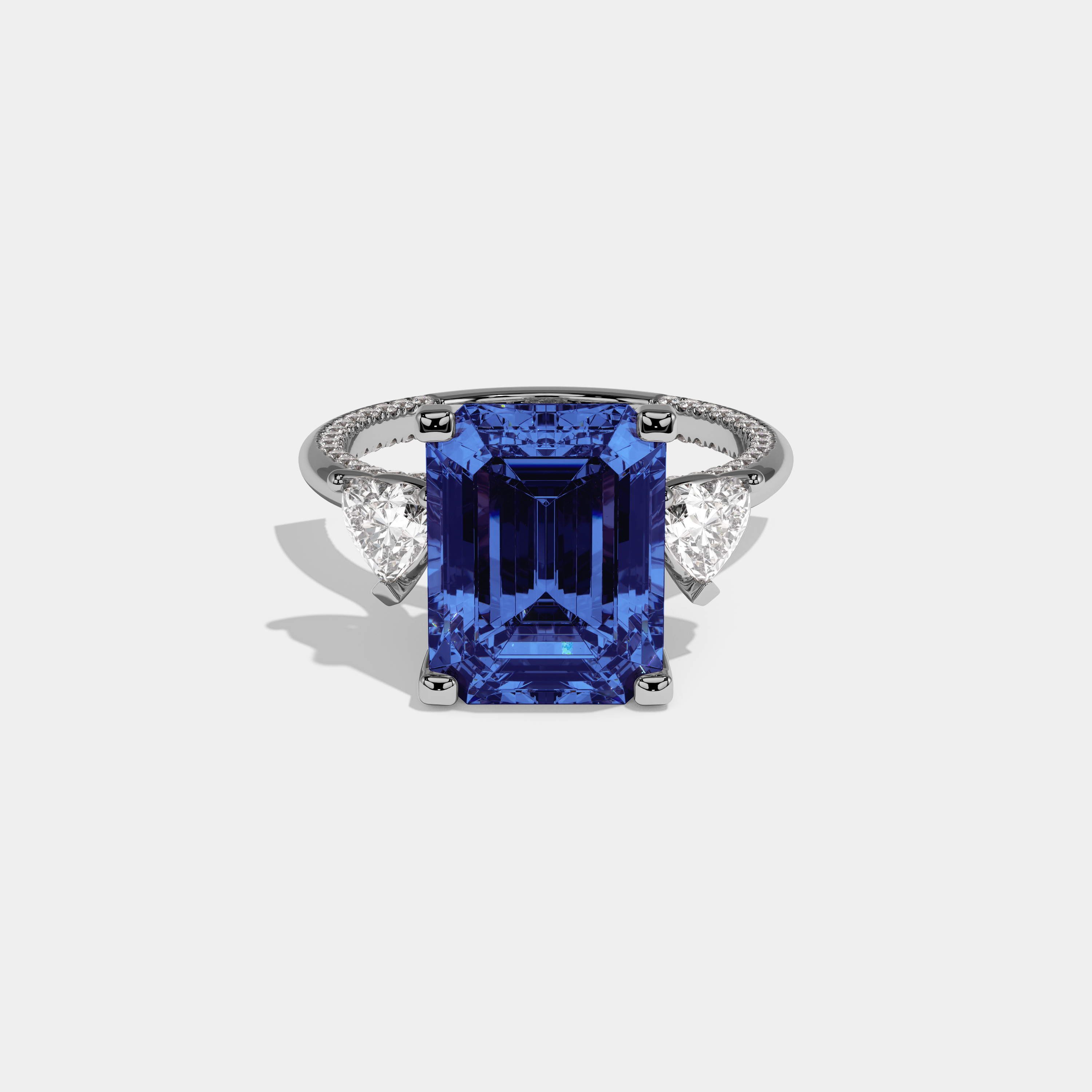 Louise Fancy Dark Blue Emerald Cut Diamond Hidden Band Engagement Ring 6ct 18K White Gold