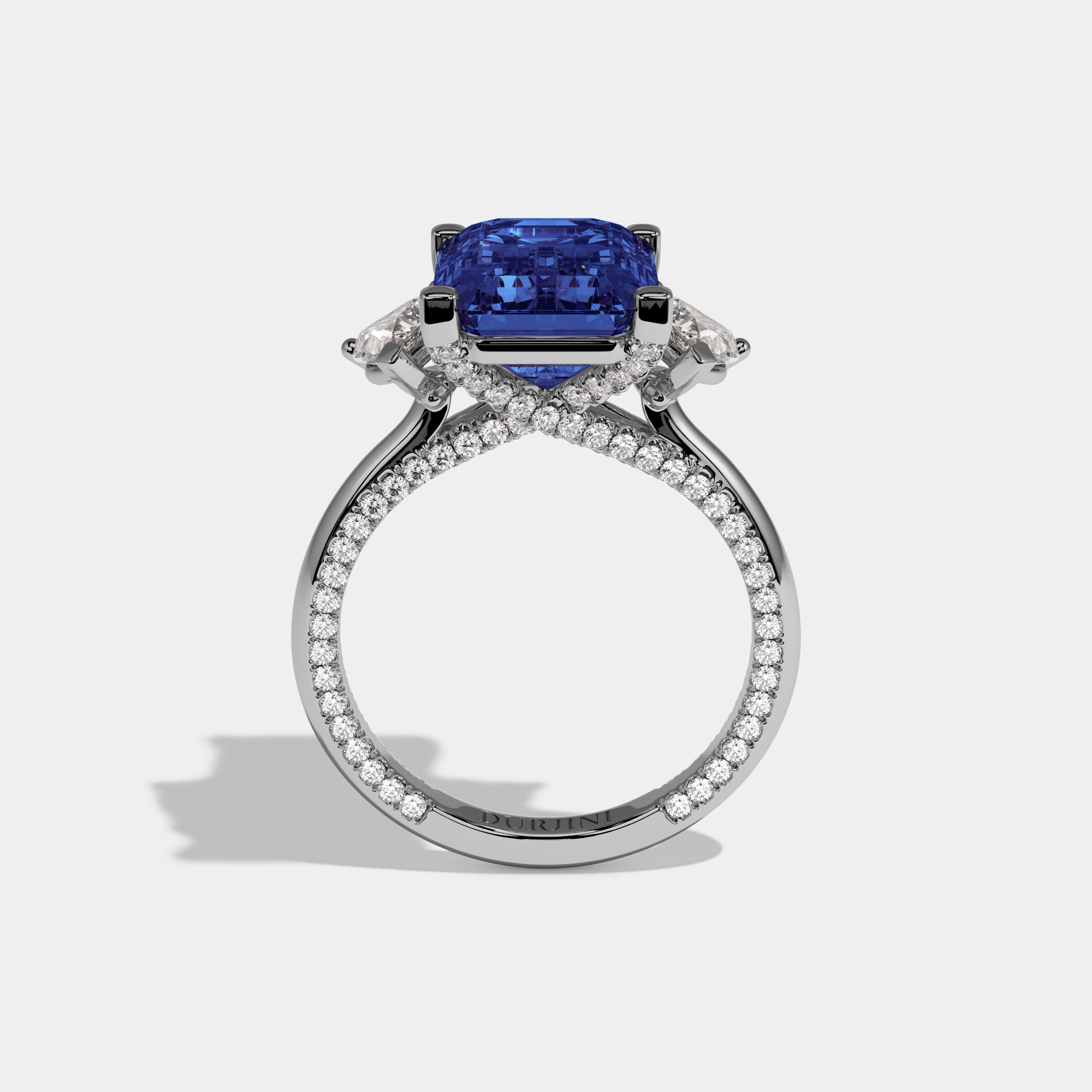 Louise Fancy Dark Blue Emerald Cut Diamond Hidden Band Engagement Ring 6ct 18K White Gold