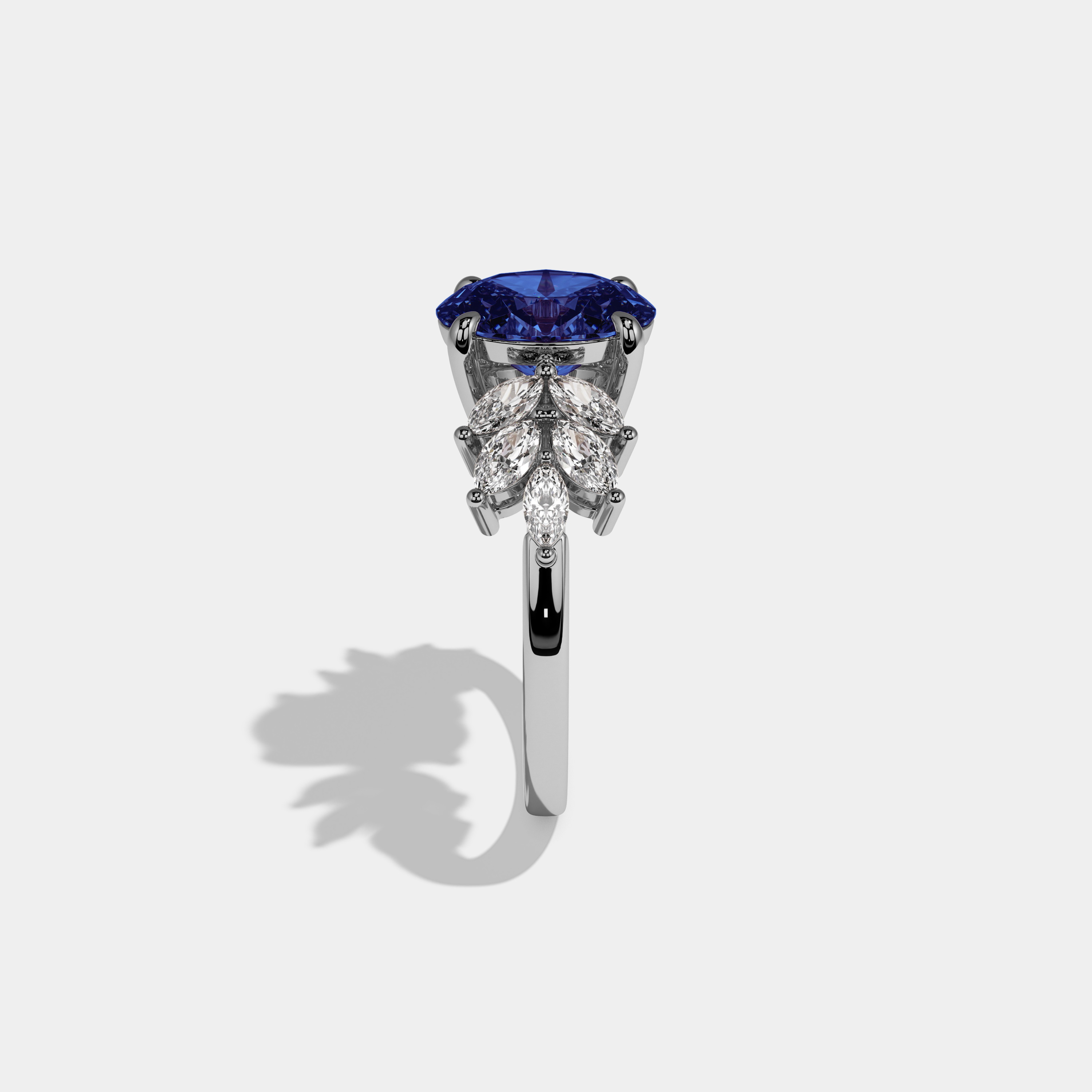 Louise Fancy Dark Blue Pear Cut Diamond Plain Band Engagement Ring 6ct 18K White Gold