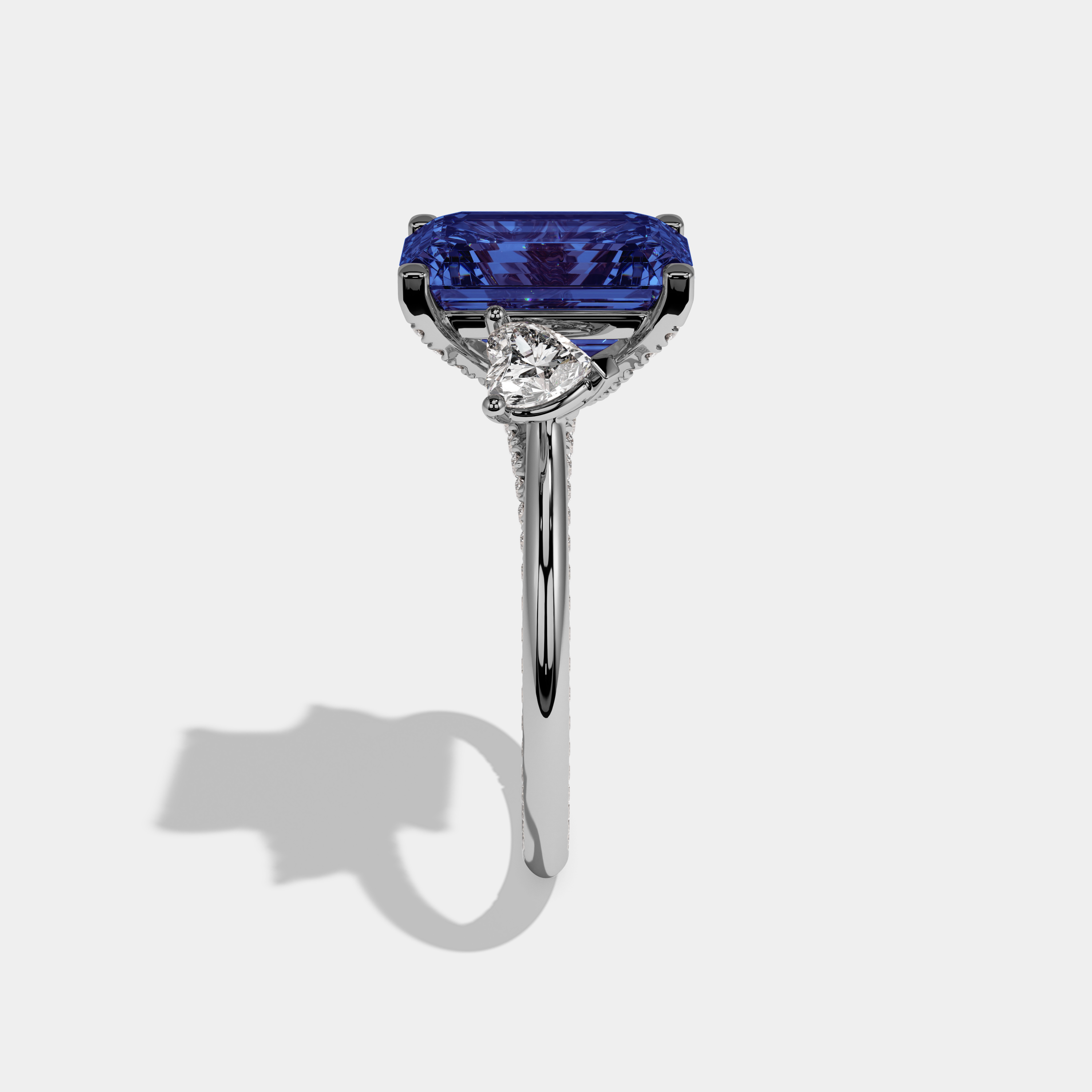 Louise Fancy Dark Blue Emerald Cut Diamond Hidden Band Engagement Ring 6ct 18K White Gold