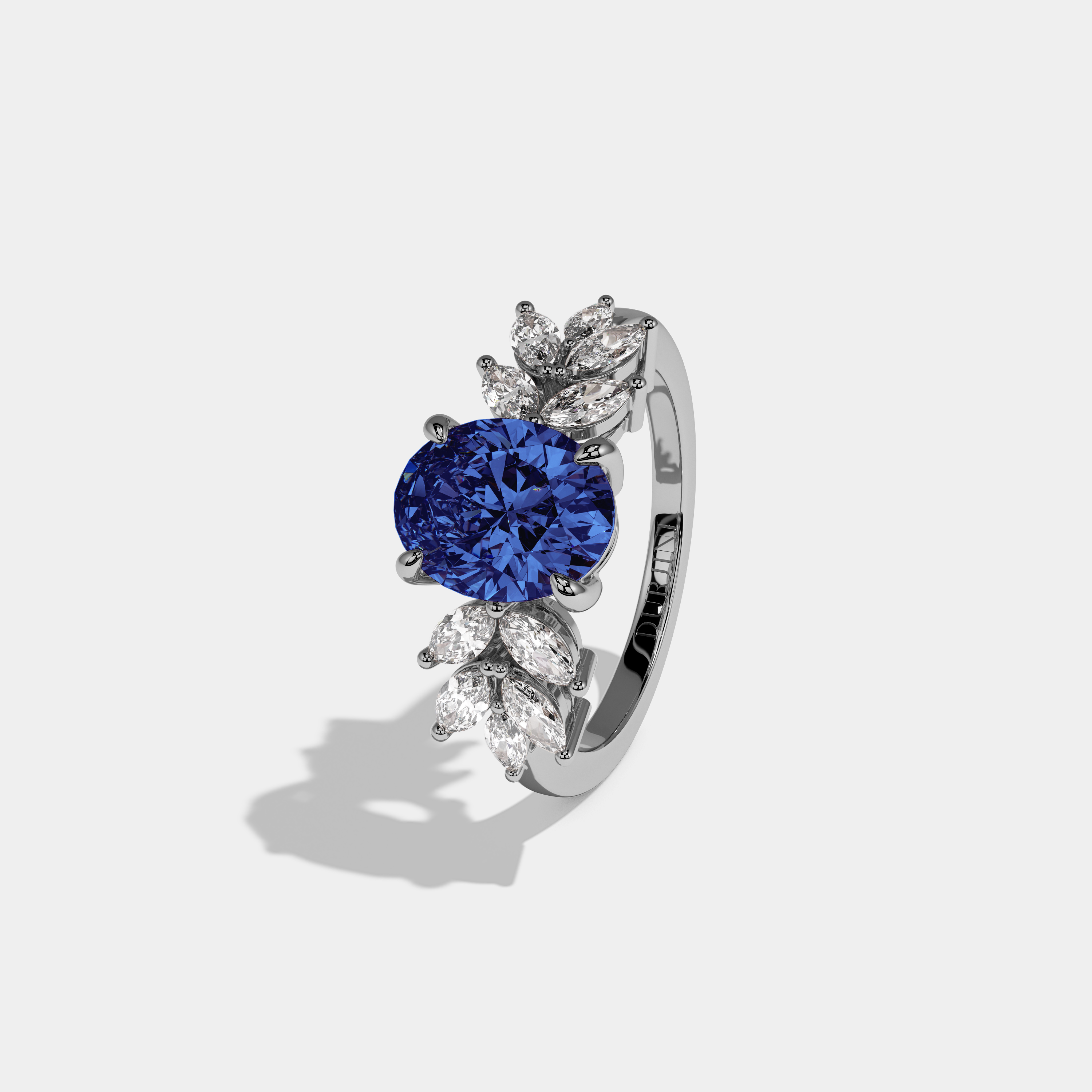 Louise Fancy Dark Blue Pear Cut Diamond Plain Band Engagement Ring 6ct 18K White Gold