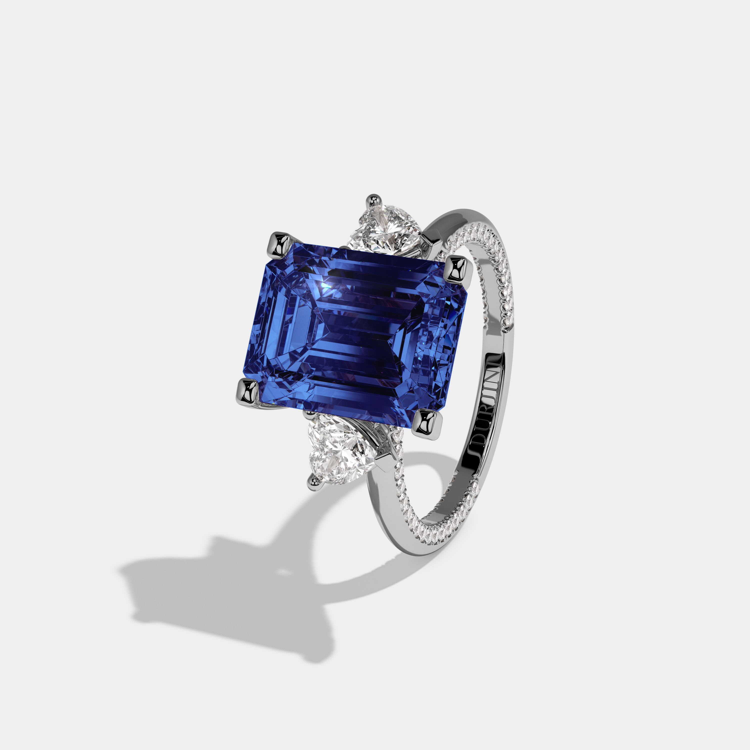 Louise Fancy Dark Blue Emerald Cut Diamond Hidden Band Engagement Ring 6ct 18K White Gold