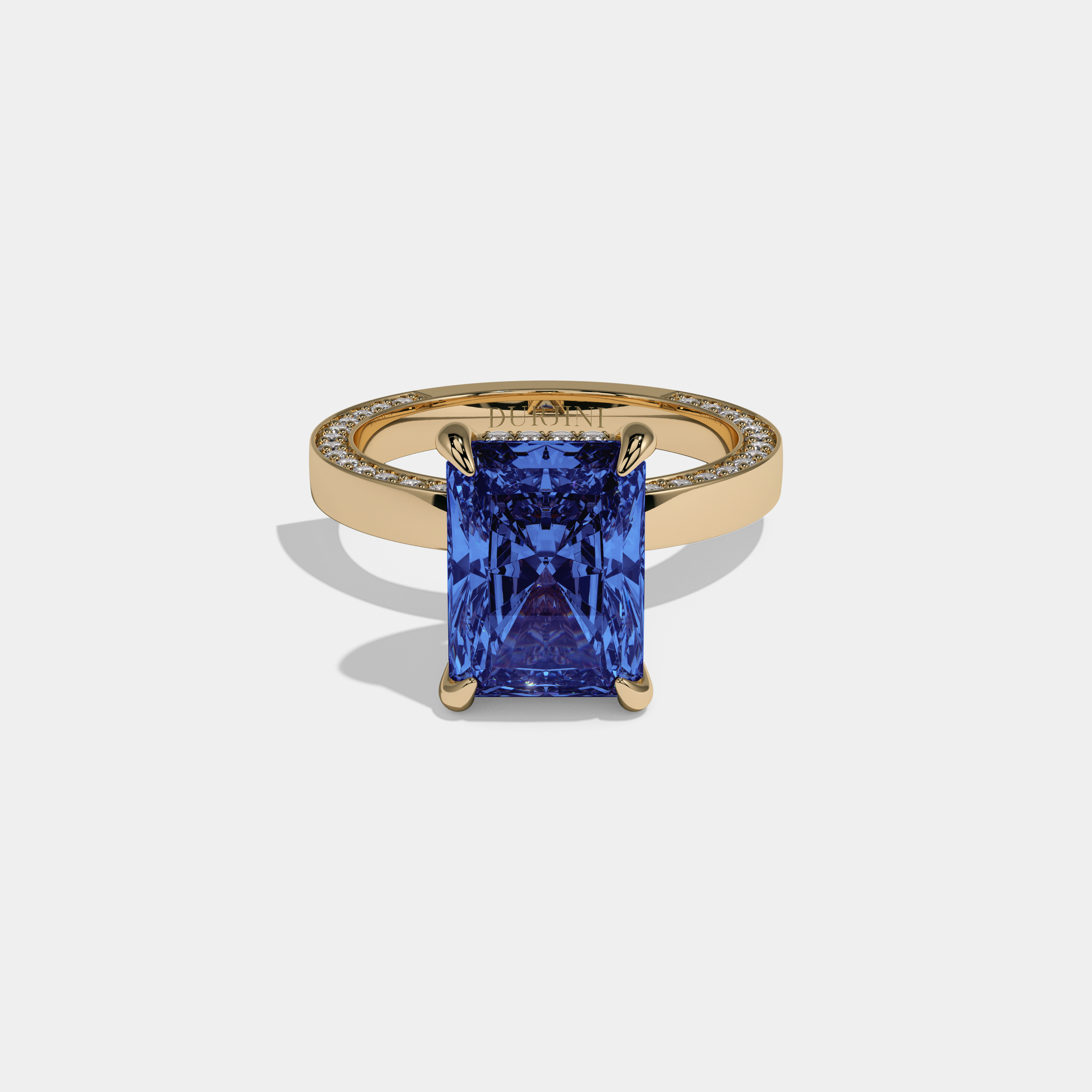 Diana Fancy Dark Blue Radiant Cut Diamond Hidden Band Engagement Ring 6ct 18K Yellow Gold