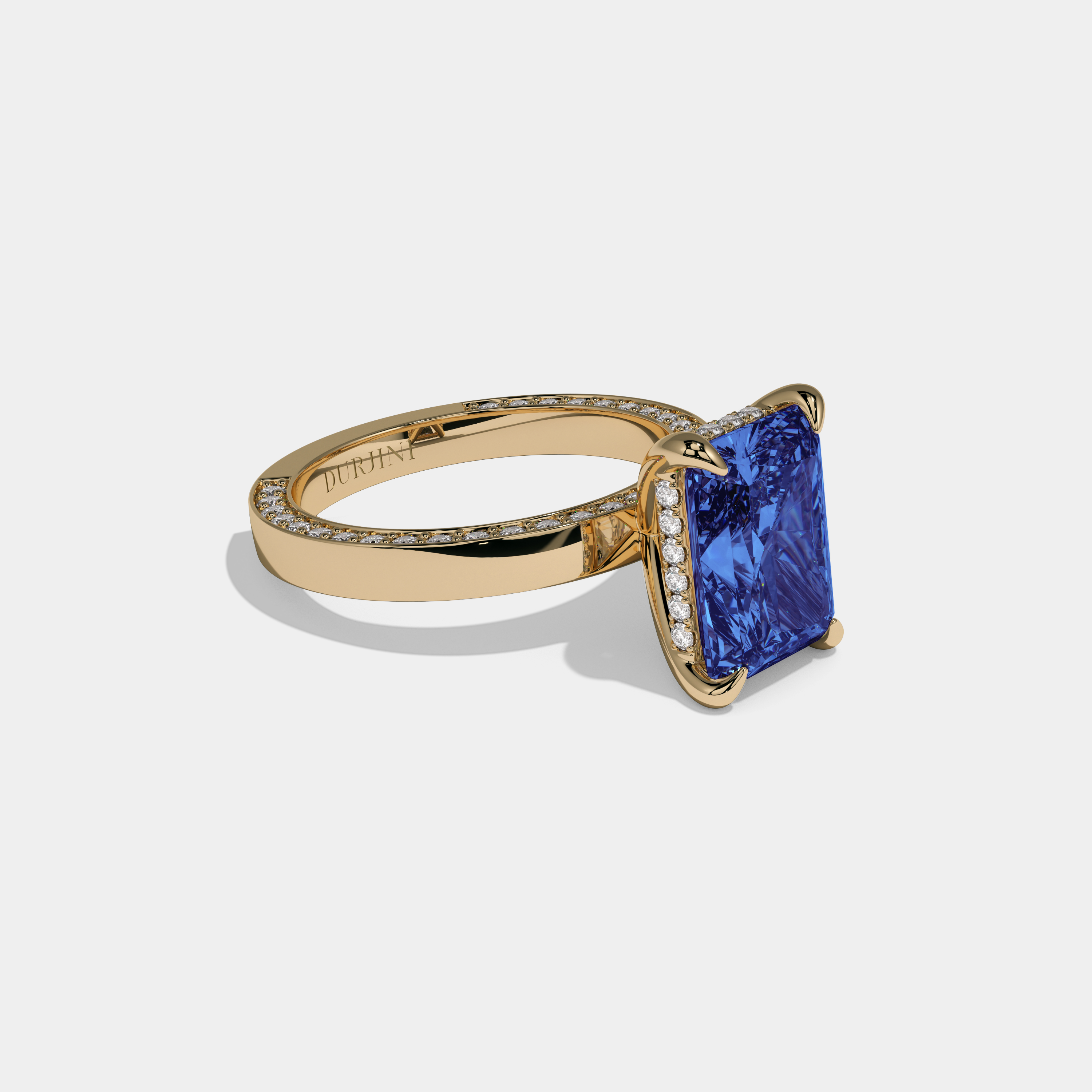 Diana Fancy Dark Blue Radiant Cut Diamond Hidden Band Engagement Ring 6ct 18K Yellow Gold