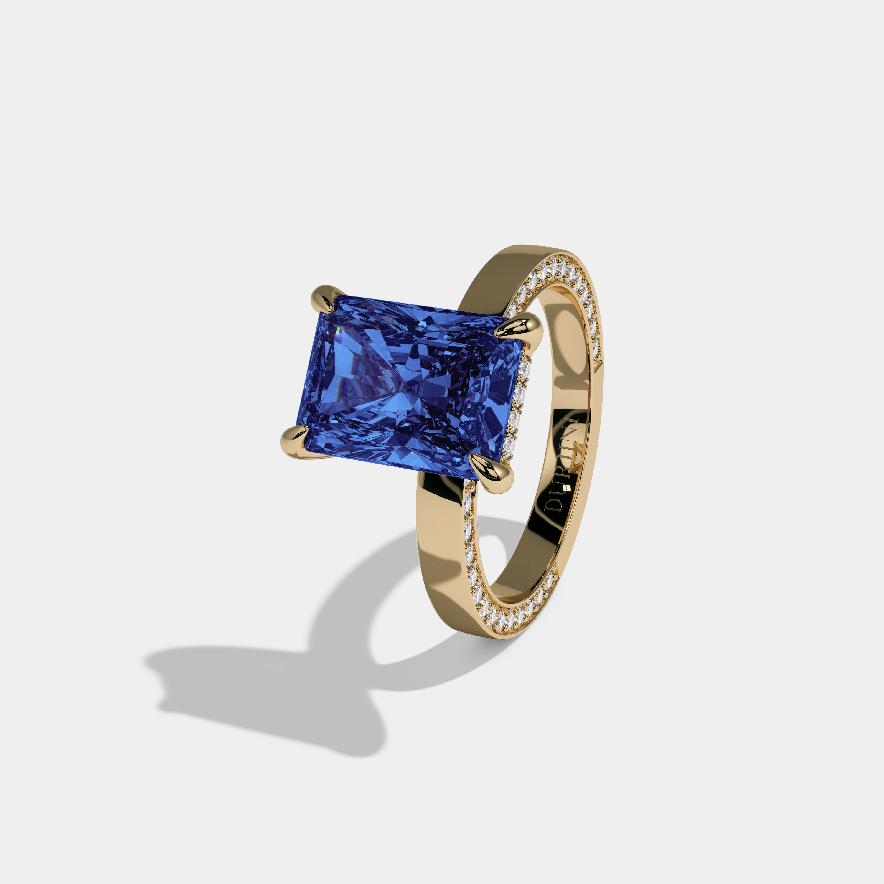Diana Fancy Dark Blue Radiant Cut Diamond Hidden Band Engagement Ring 6ct 18K Yellow Gold