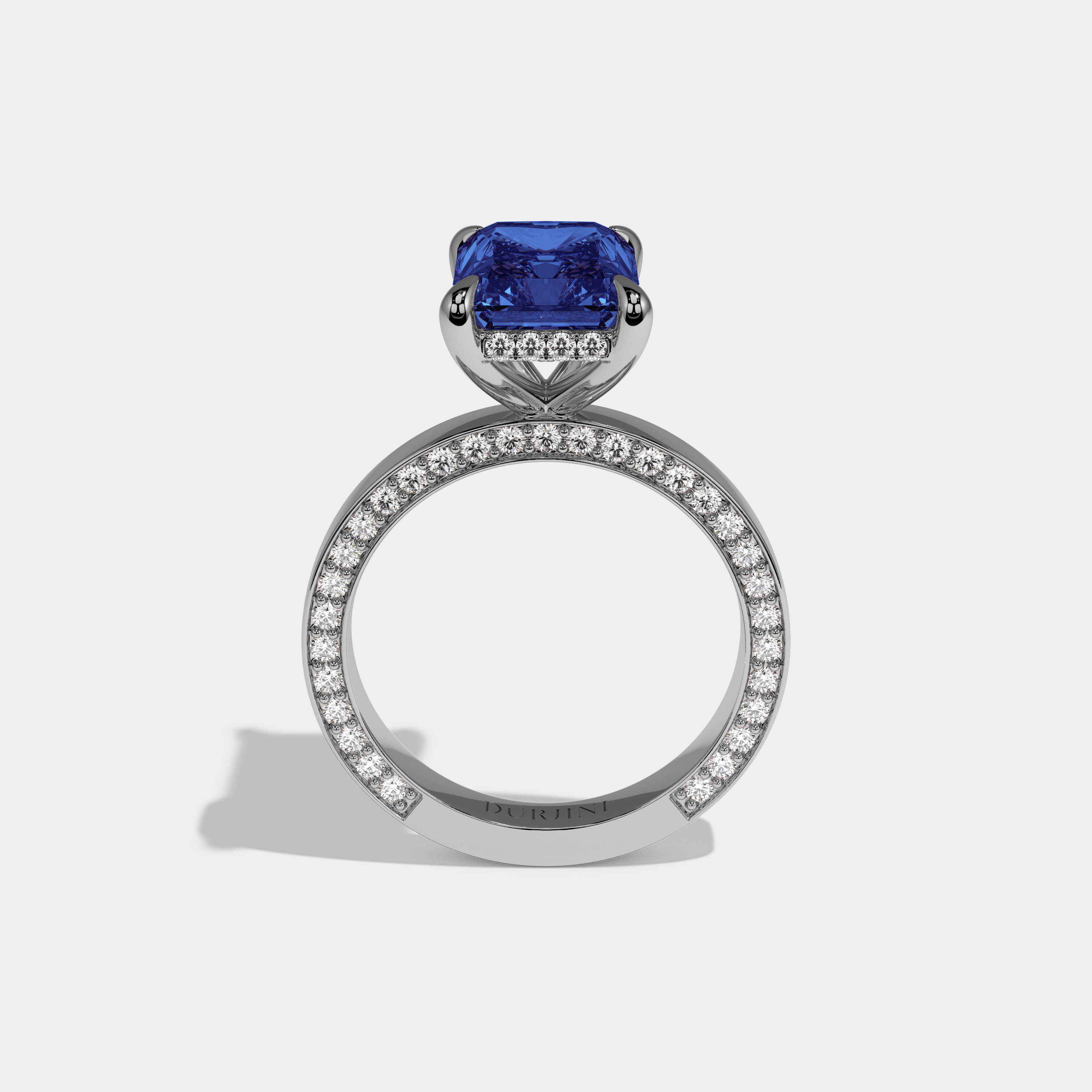 Catherine Fancy Dark Blue Radiant Cut Diamond Hidden Band Engagement Ring 6ct 18K White Gold