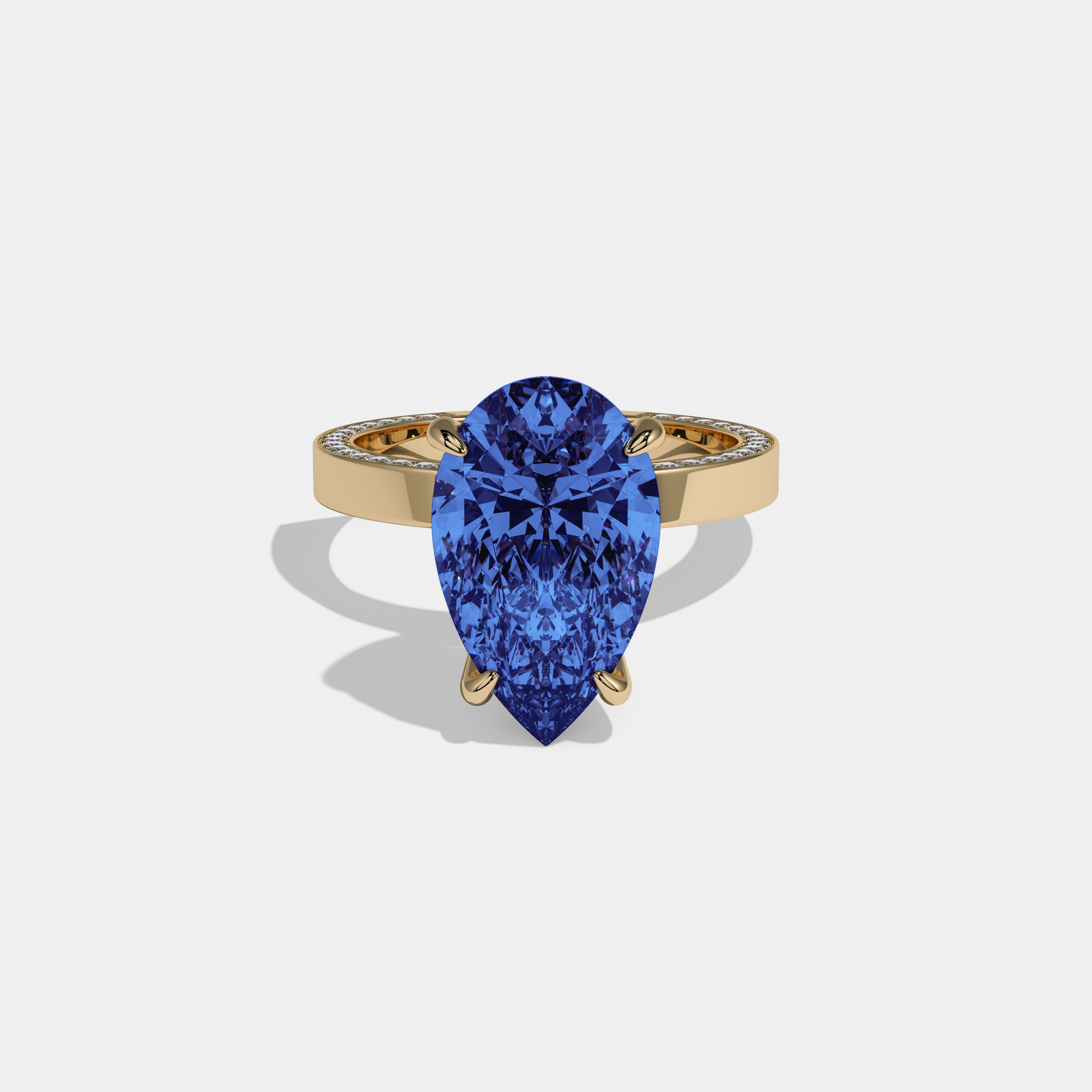 Diana Fancy Dark Blue Pear Cut Diamond Hidden Band Engagement Ring 6ct 18K Yellow Gold