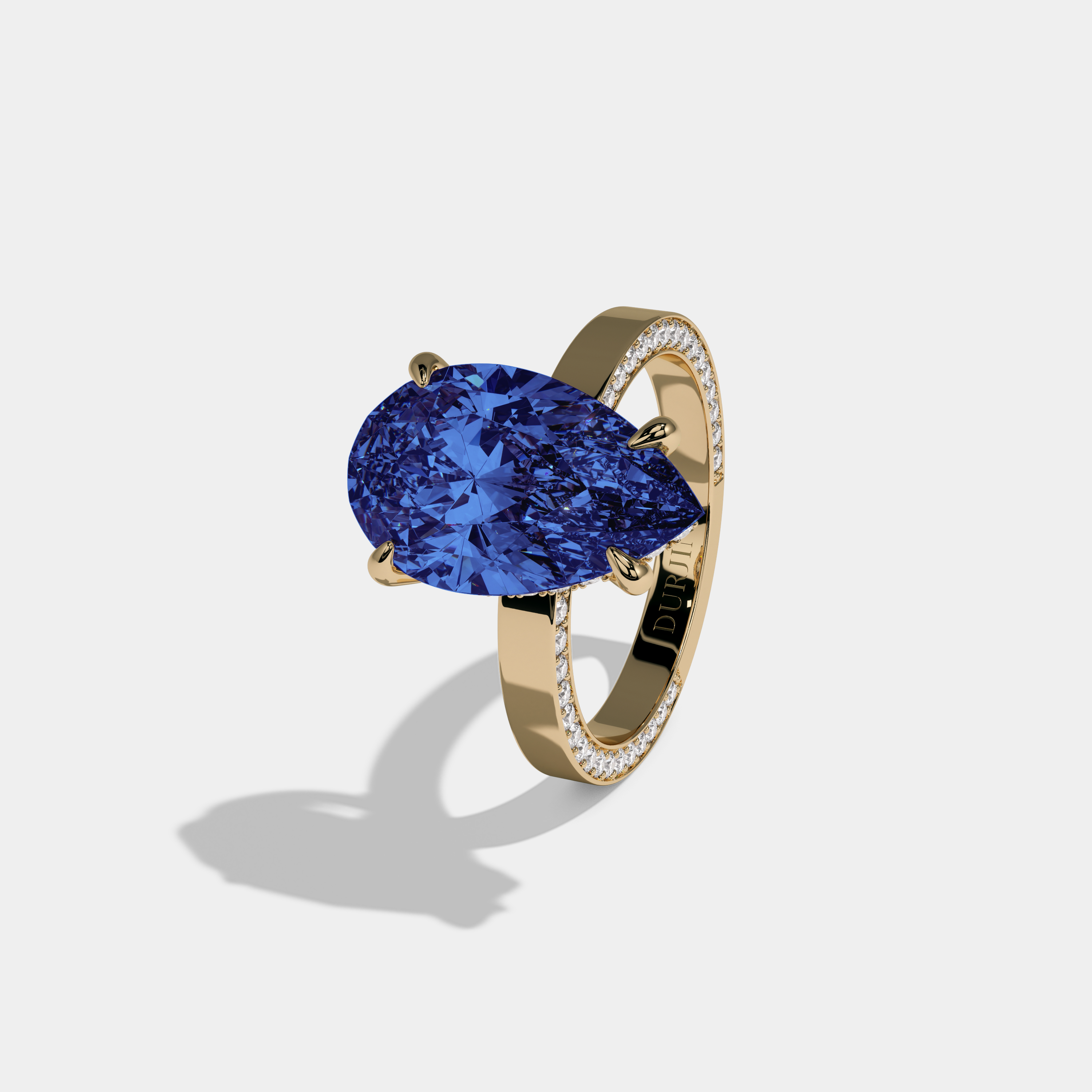 Diana Fancy Dark Blue Pear Cut Diamond Hidden Band Engagement Ring 6ct 18K Yellow Gold
