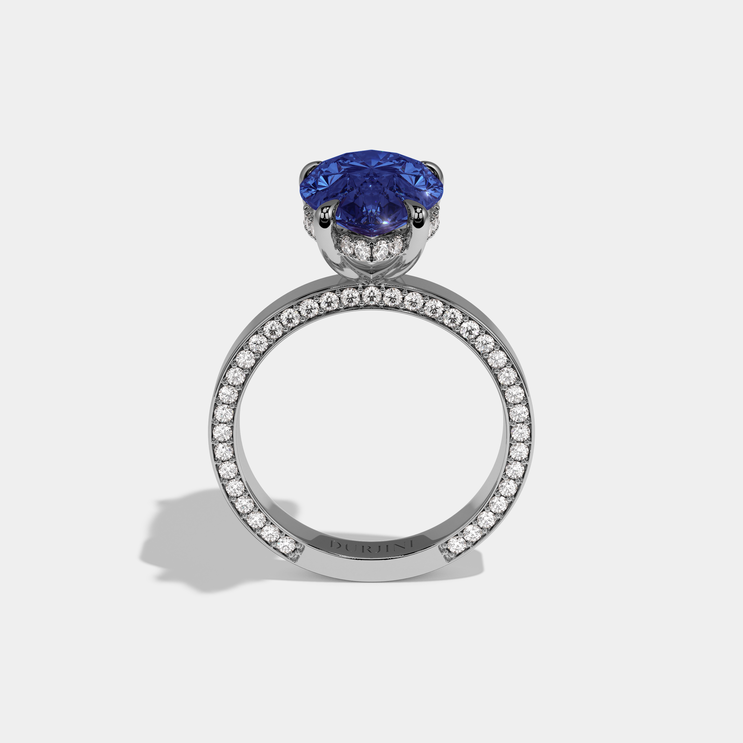 Catherine Fancy Dark Blue Pear Cut Diamond Hidden Band Engagement Ring 6ct 18K White Gold