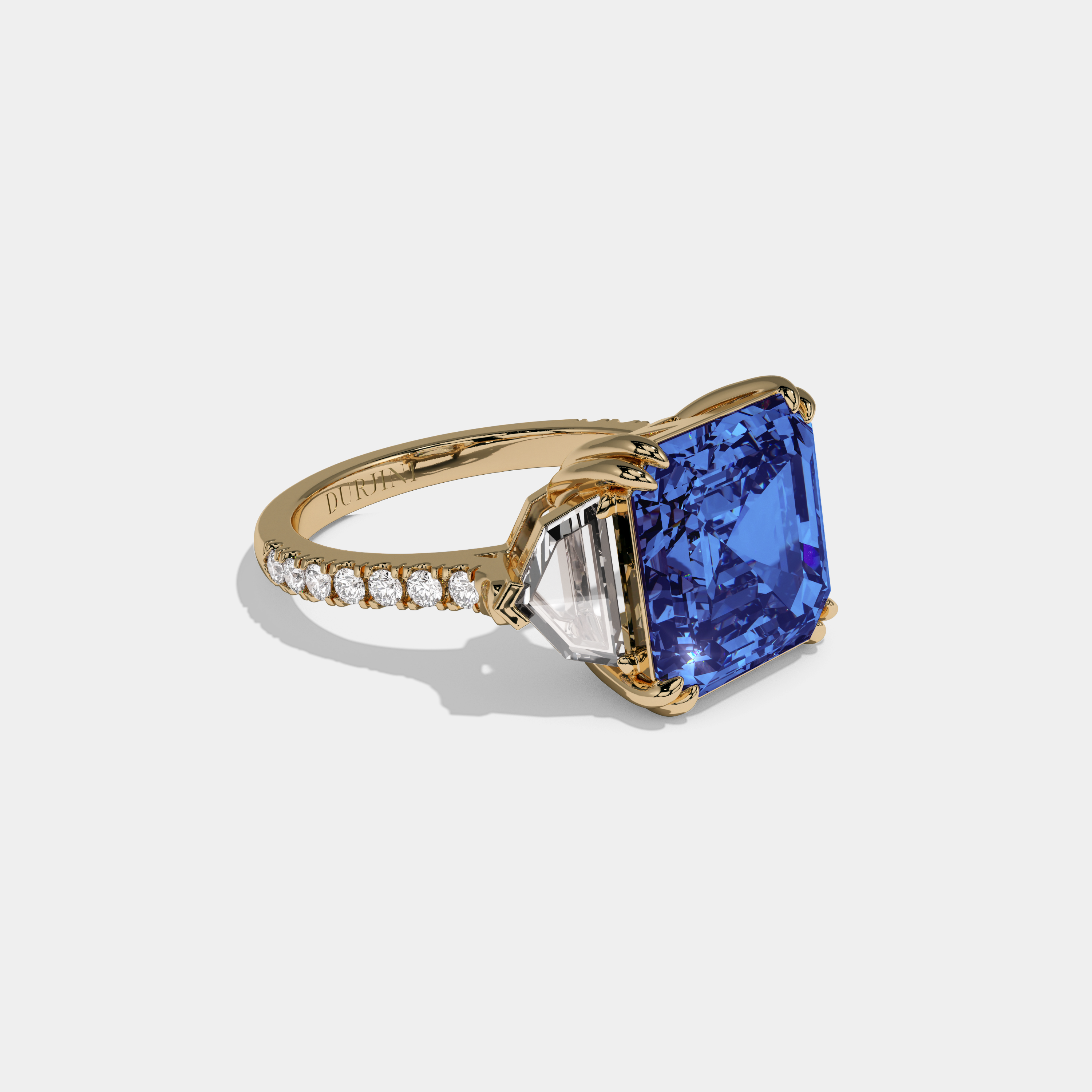 Charlotte Fancy Dark Blue Asscher Cut Diamond Band With Pentagon Sides Engagement Ring 8ct 18K Yellow Gold