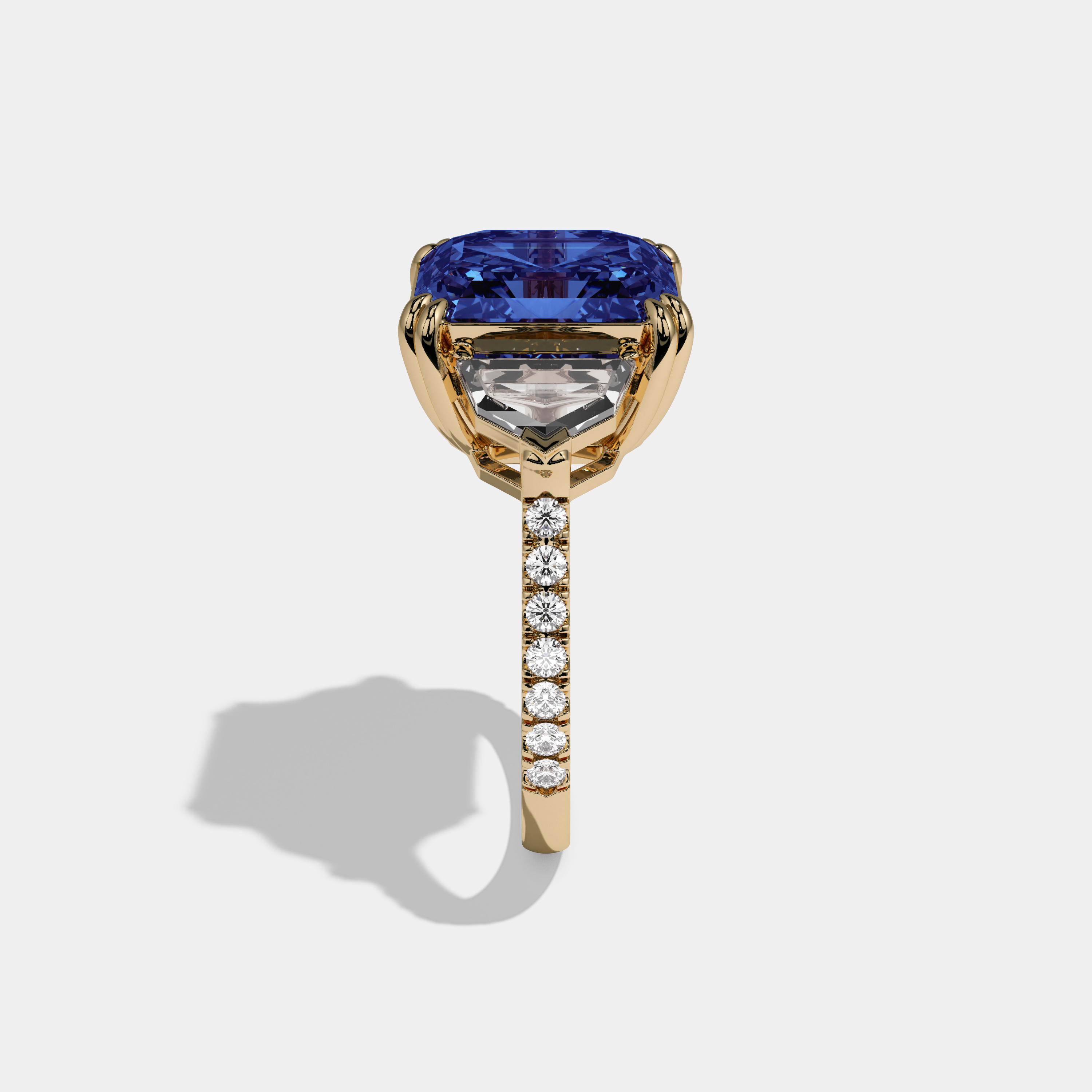 Charlotte Fancy Dark Blue Asscher Cut Diamond Band With Pentagon Sides Engagement Ring 8ct 18K Yellow Gold