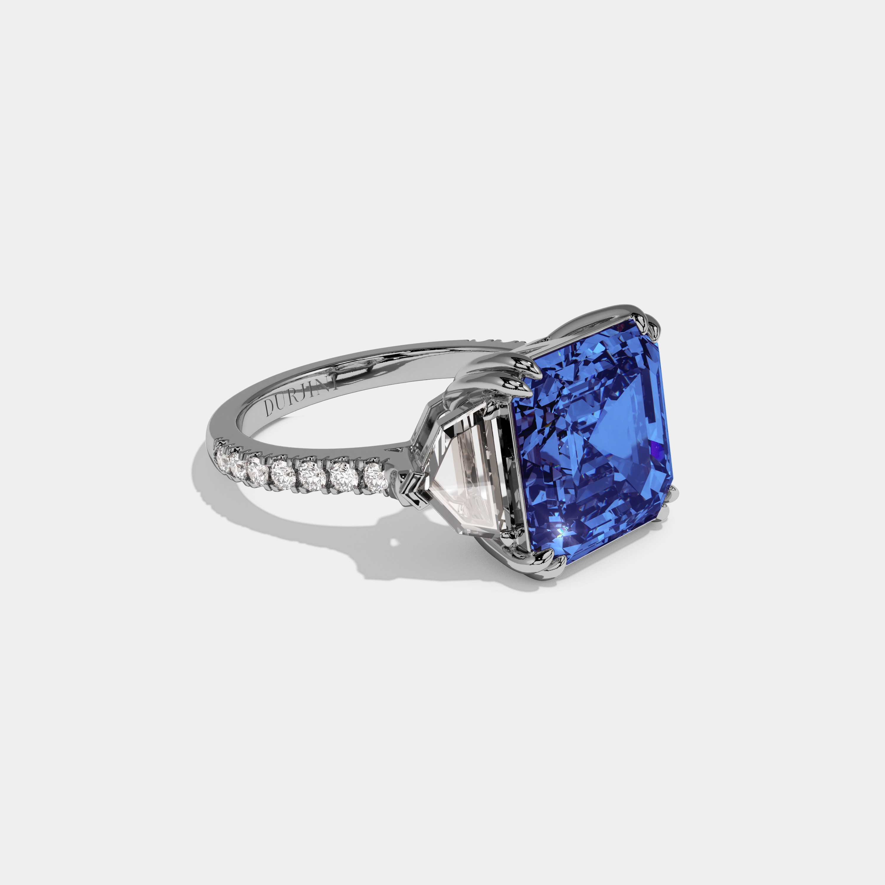 Diana Fancy Dark Blue Asscher Cut Diamond Band With Pentagon Sides Engagement Ring 8ct 18K White Gold