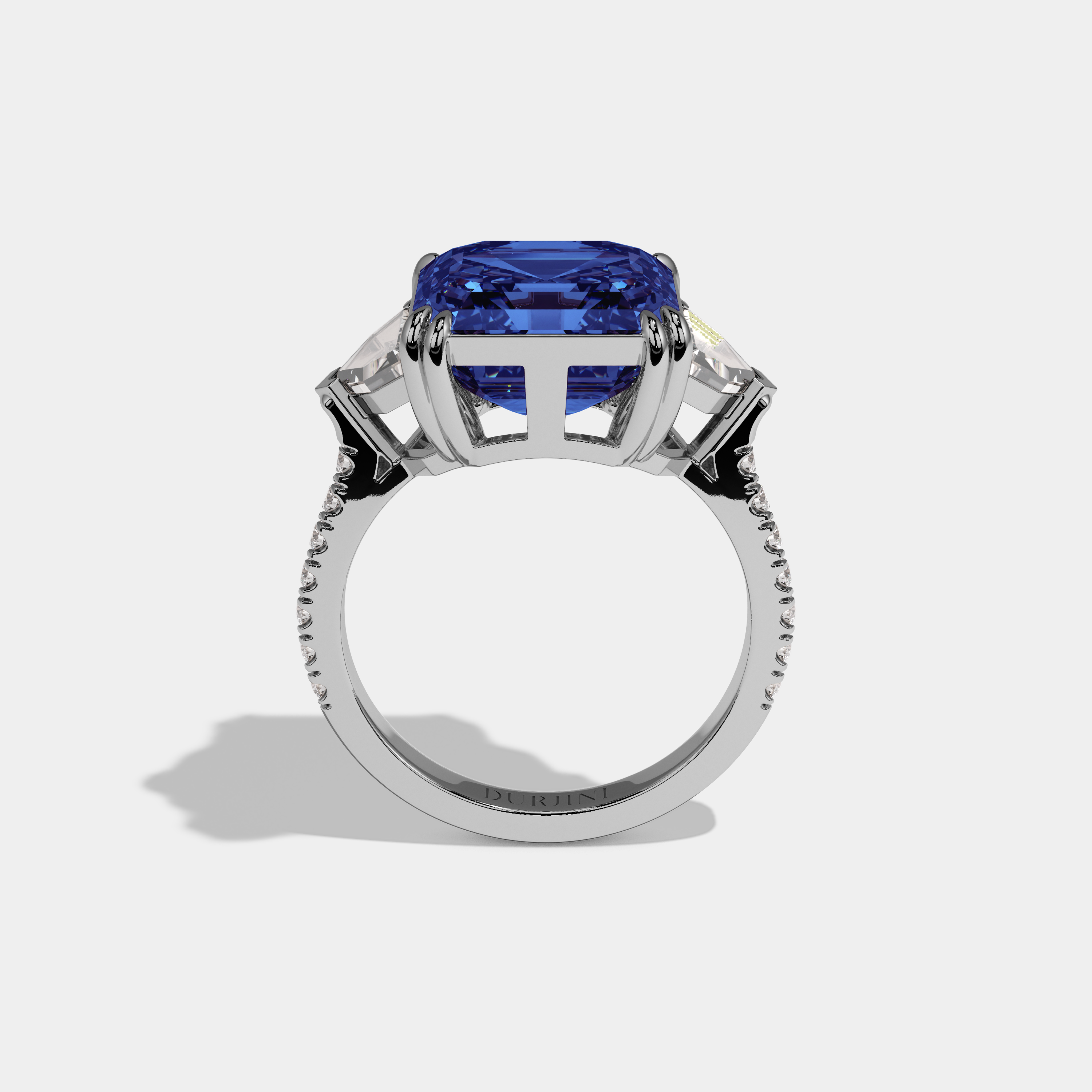 Diana Fancy Dark Blue Asscher Cut Diamond Band With Pentagon Sides Engagement Ring 8ct 18K White Gold