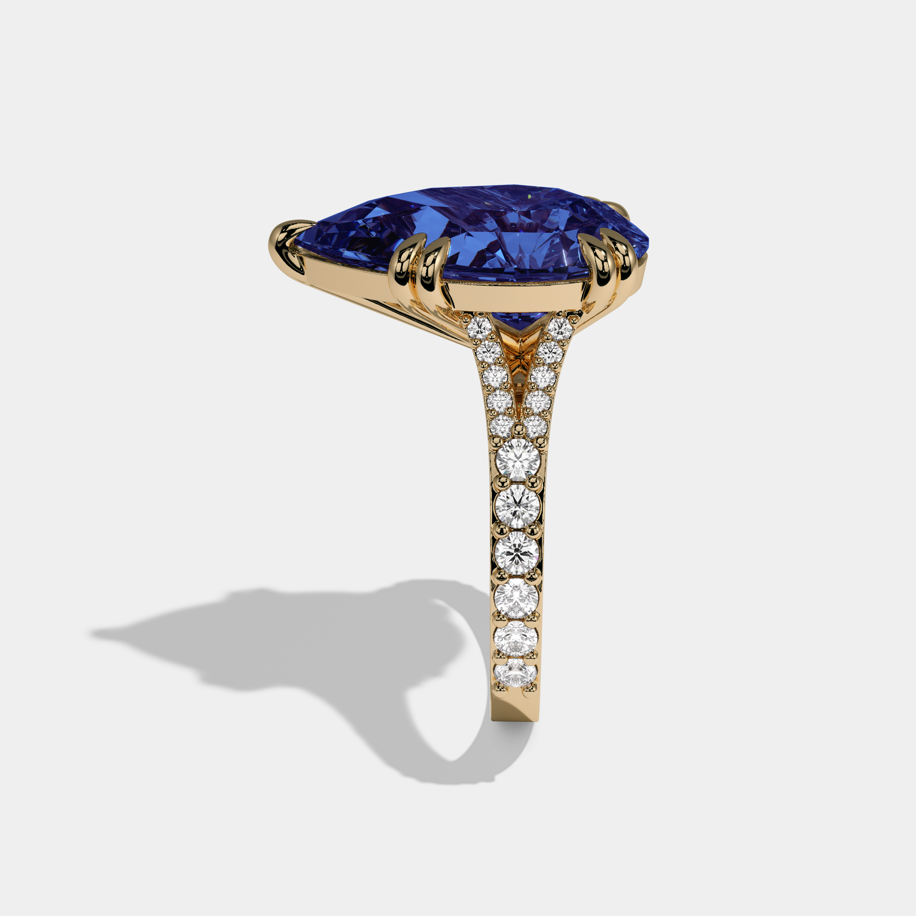 Charlotte Fancy Dark Blue Pear Brilliant Cut Diamond Band Engagement Ring 8ct 18K Yellow Gold