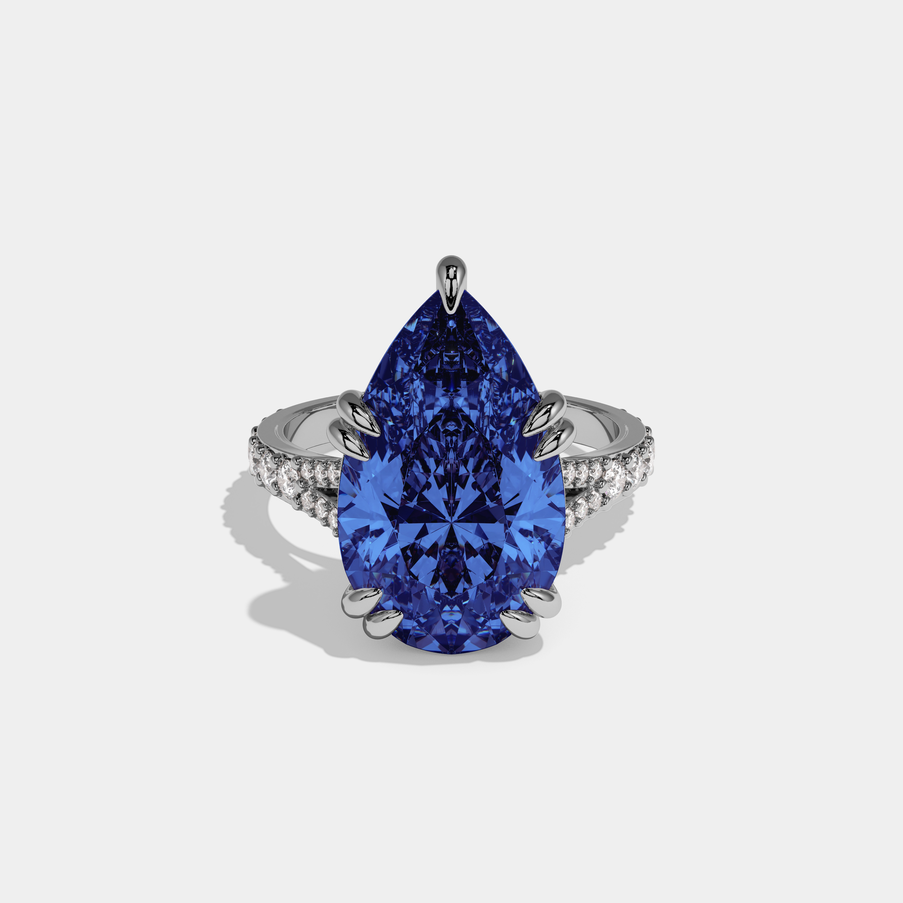 Diana Fancy Dark Blue Pear Brilliant Cut Diamond Band Engagement Ring 8ct 18K White Gold