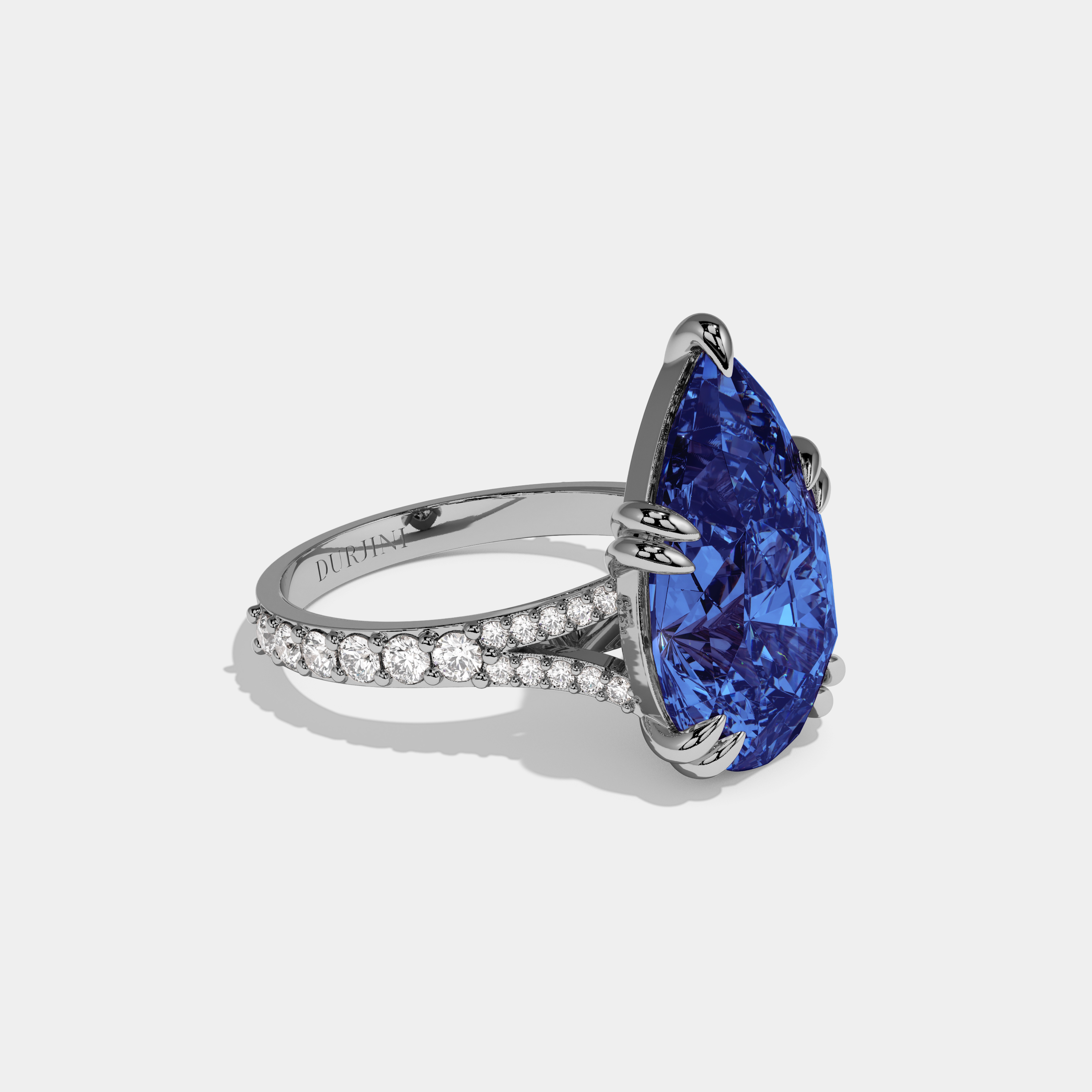 Diana Fancy Dark Blue Pear Brilliant Cut Diamond Band Engagement Ring 8ct 18K White Gold
