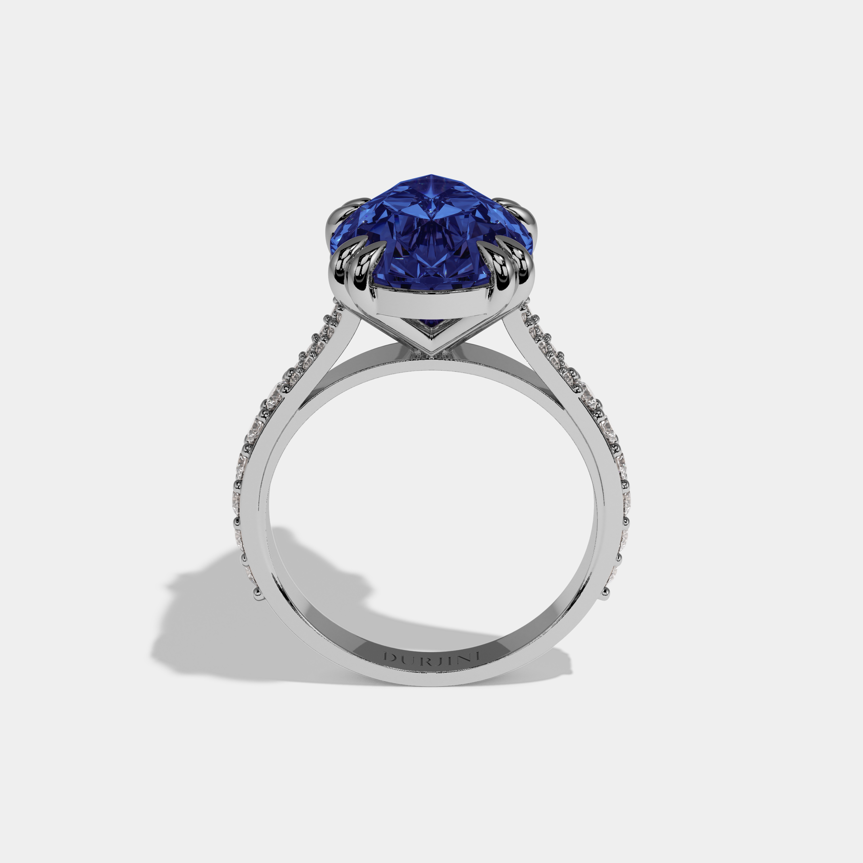 Diana Fancy Dark Blue Pear Brilliant Cut Diamond Band Engagement Ring 8ct 18K White Gold