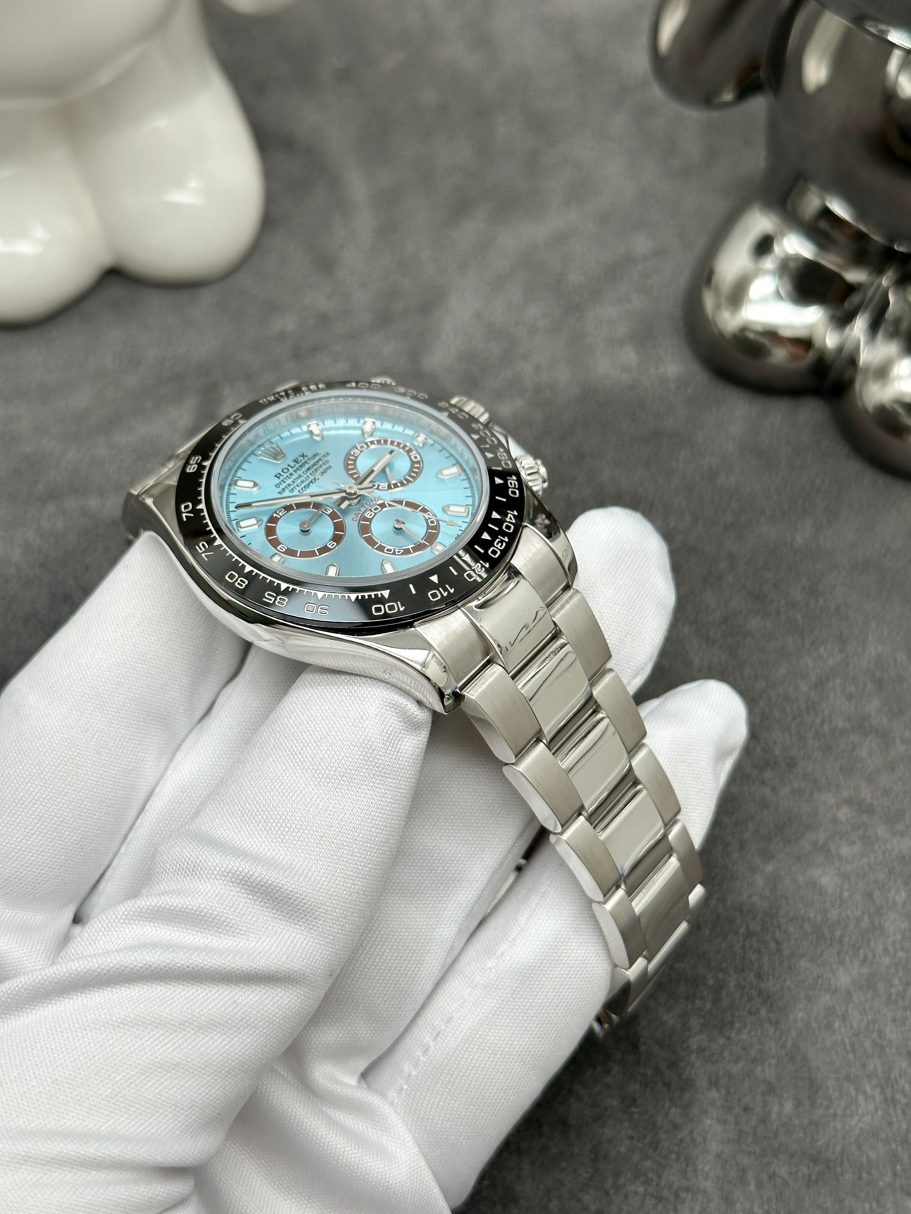 ROLEX DAYTONA 40MM PLATINUM ICE BLUE DIAL CERAMIC BEZEL B&P