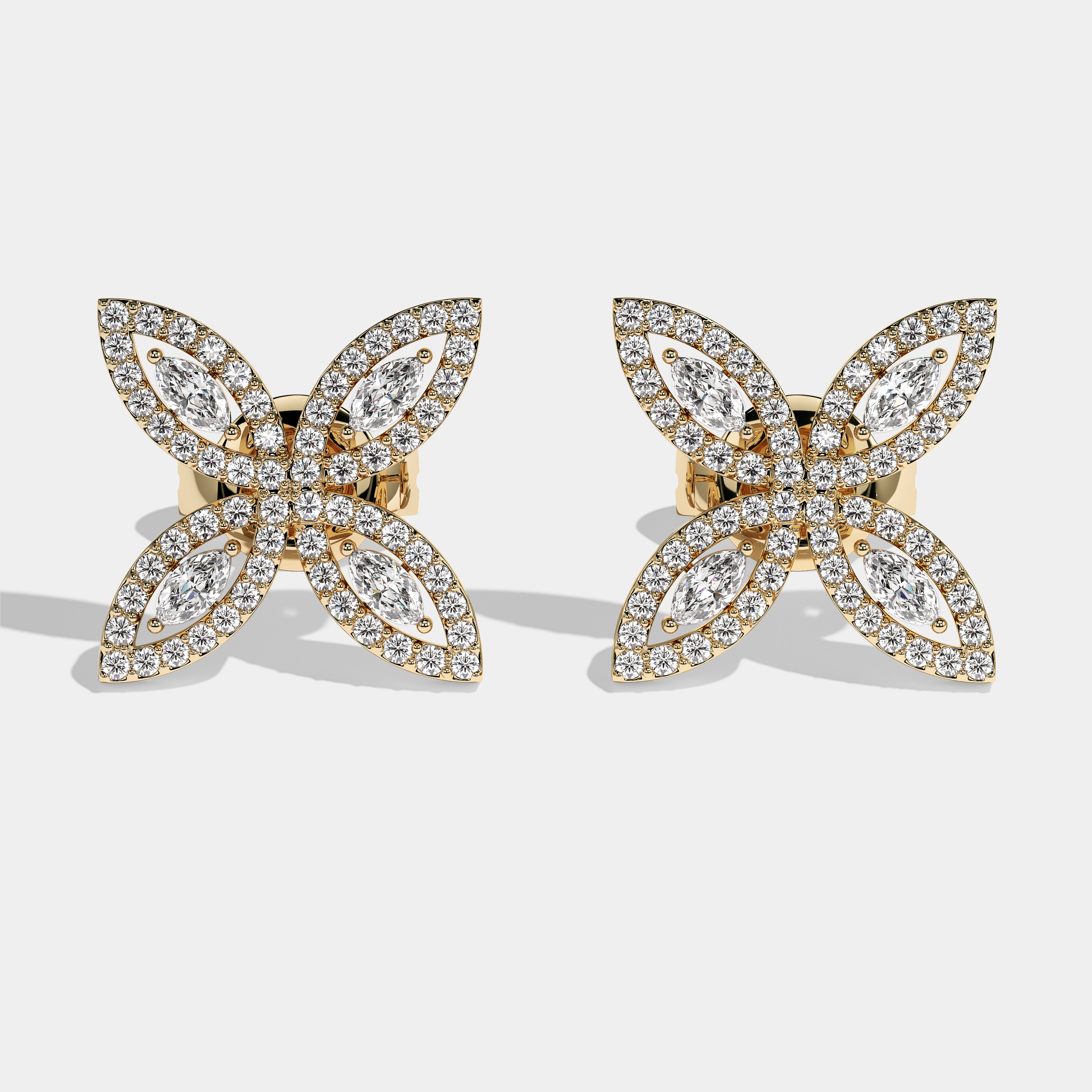 Diamond Twin Marquise Cut Diamond Earrings Yellow Gold 4.00ct