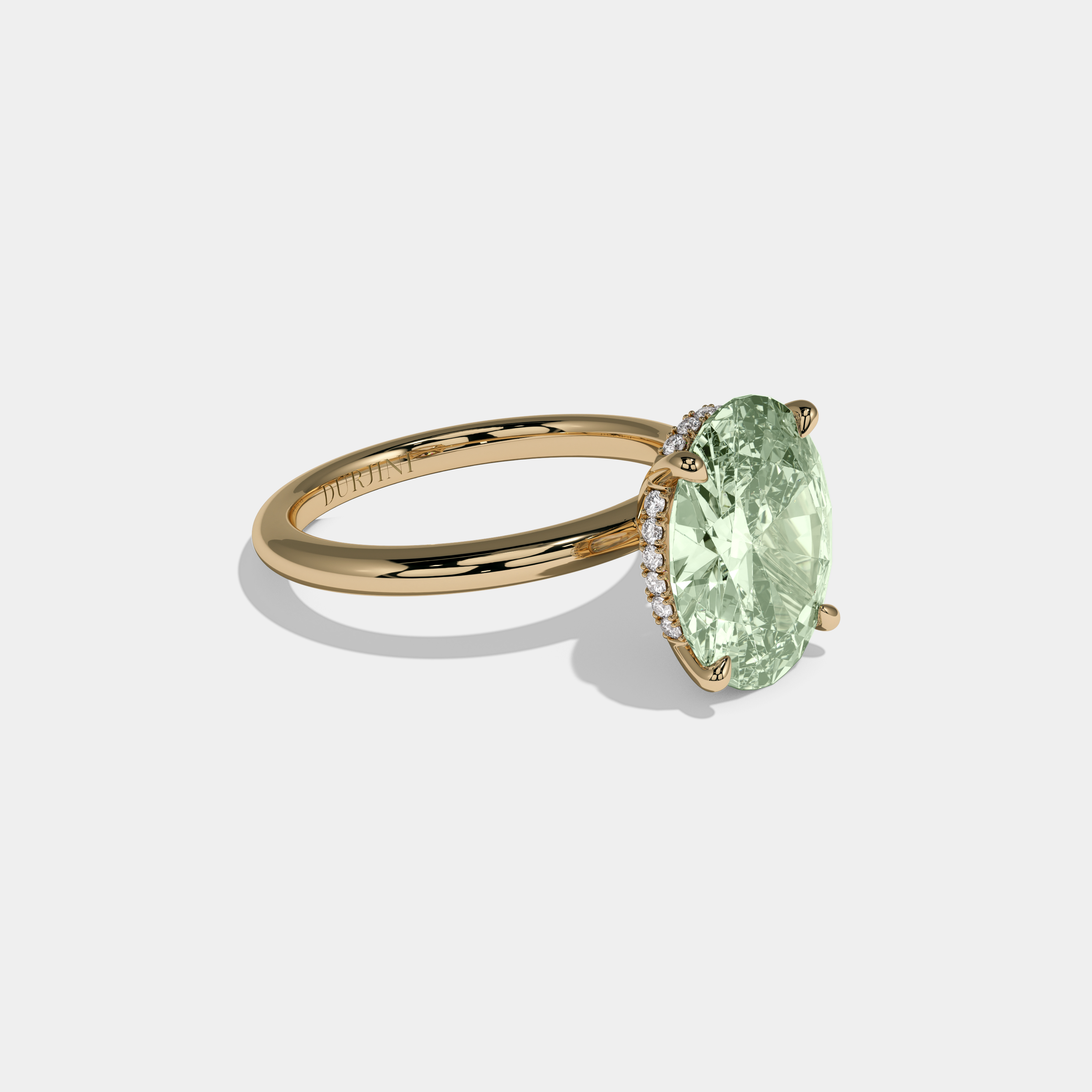 Adelaide Fancy Light Green Oval Cut Diamond Plain Band Engagement Ring 6.5ct 18K Yellow Gold