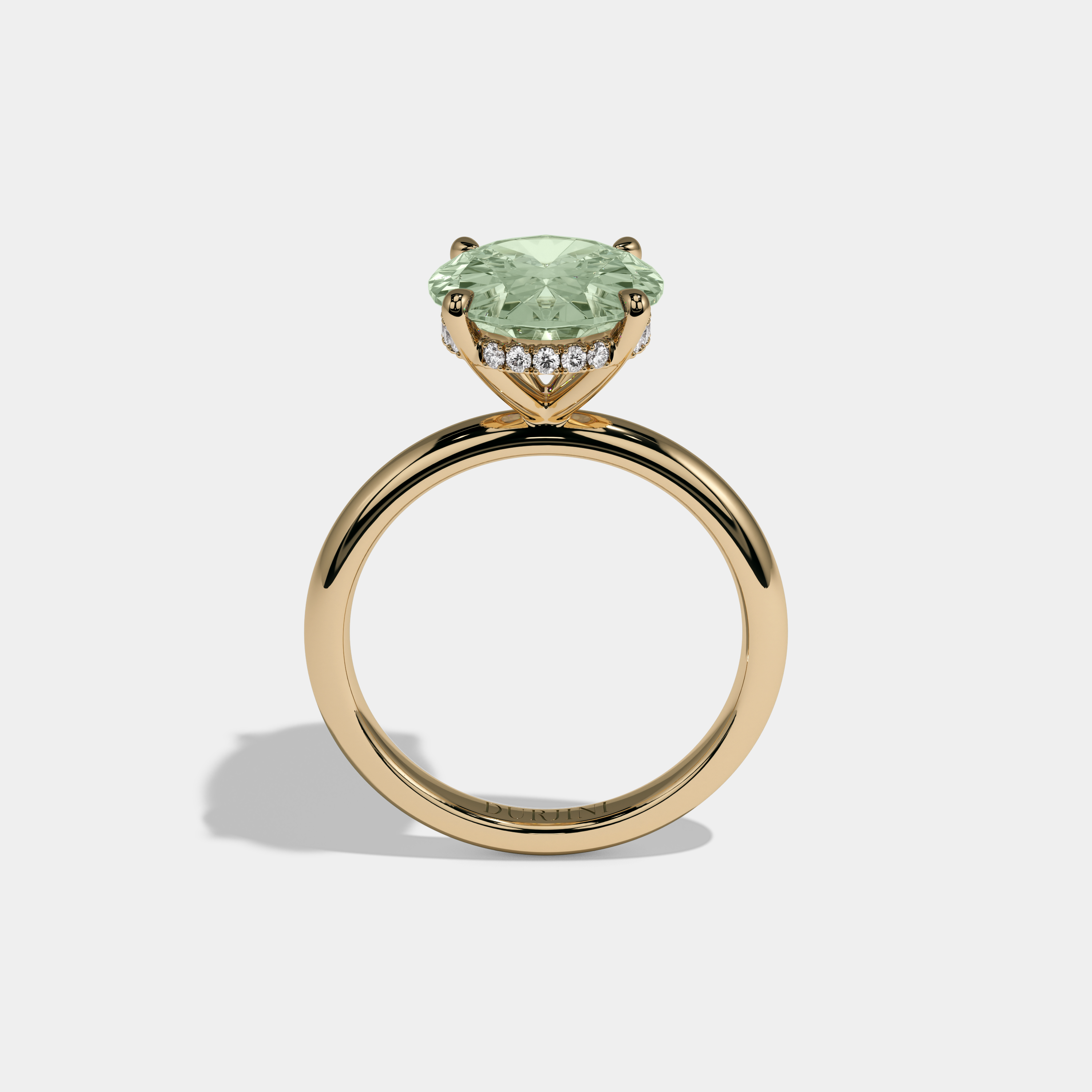 Adelaide Fancy Light Green Oval Cut Diamond Plain Band Engagement Ring 6.5ct 18K Yellow Gold